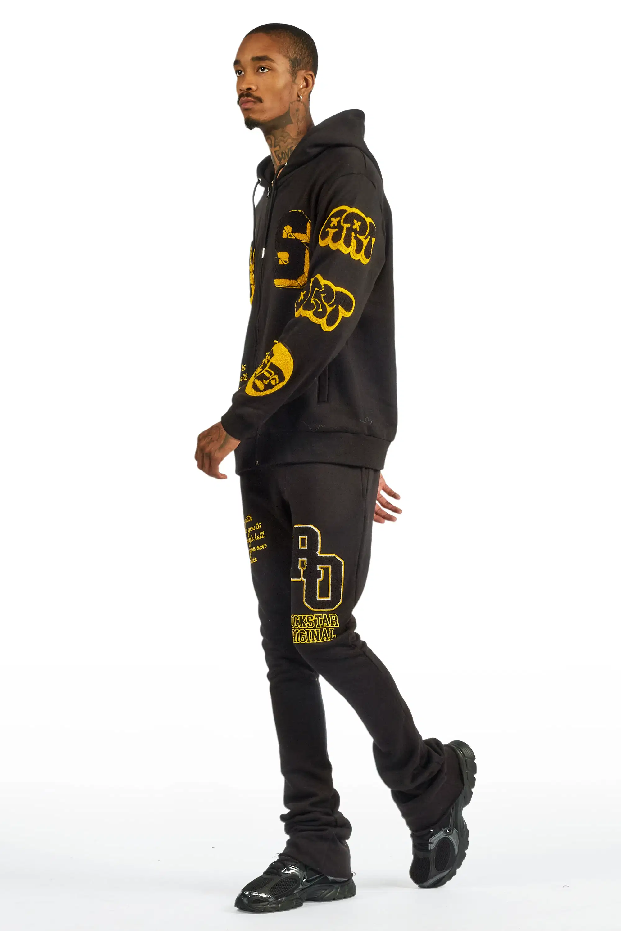 Leslaw Black Stacked Flare Hoodie Track Set - Image 5