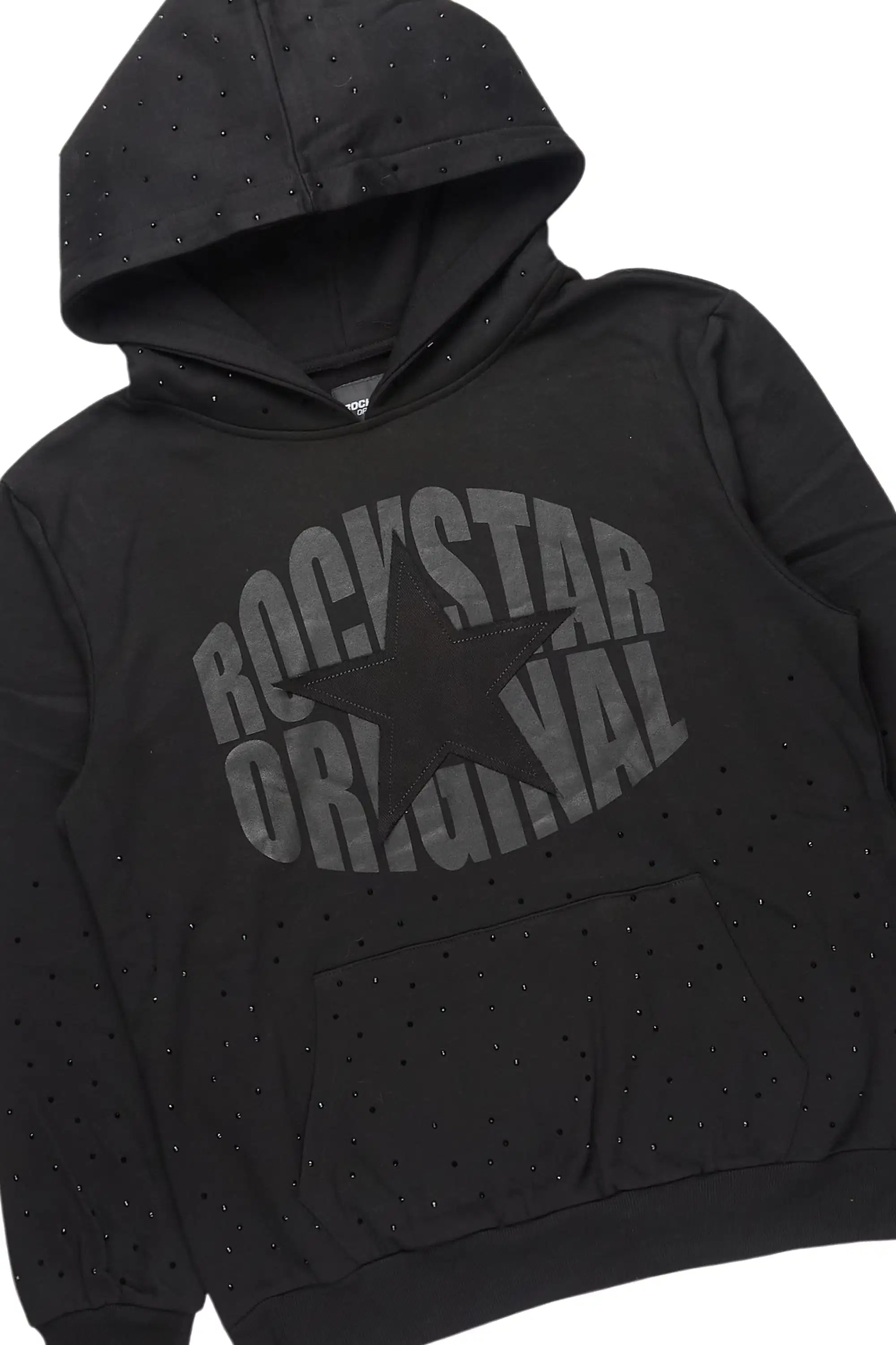 States Black Rhinestone Hoodie Stacked Flare Track Set - Image 7