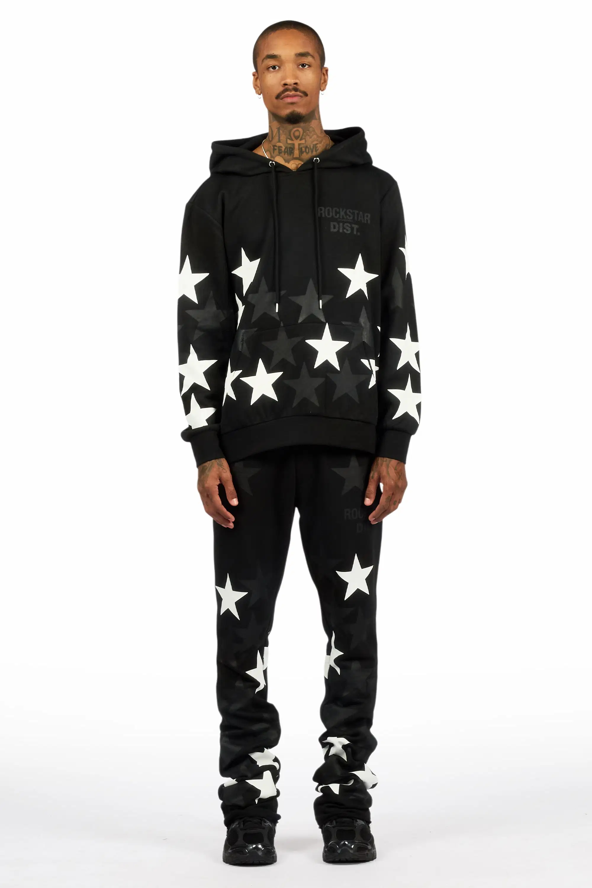 Starlane Black/White Hoodie Stacked Flare Fit Track Set - Image 2