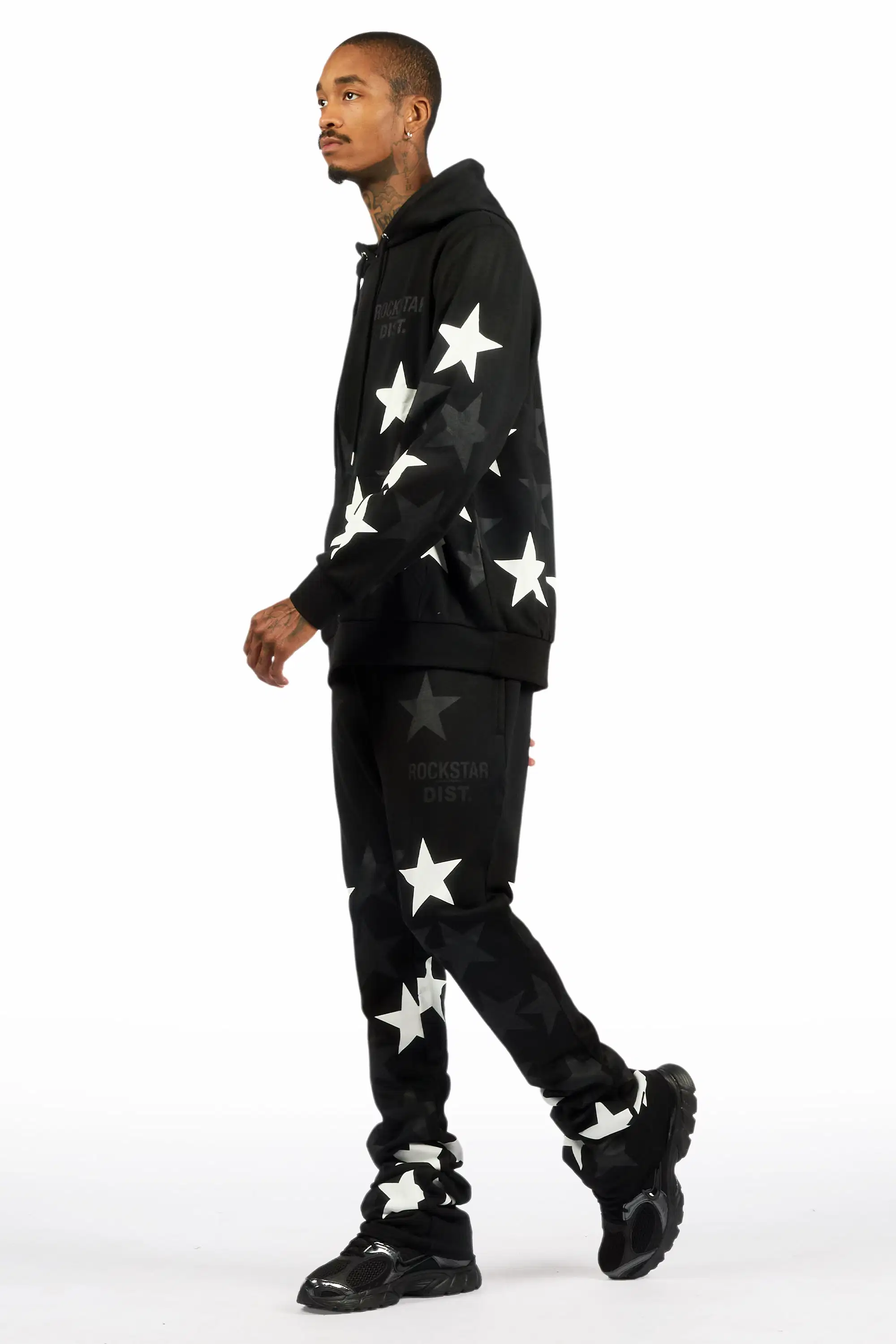 Starlane Black/White Hoodie Stacked Flare Fit Track Set - Image 5