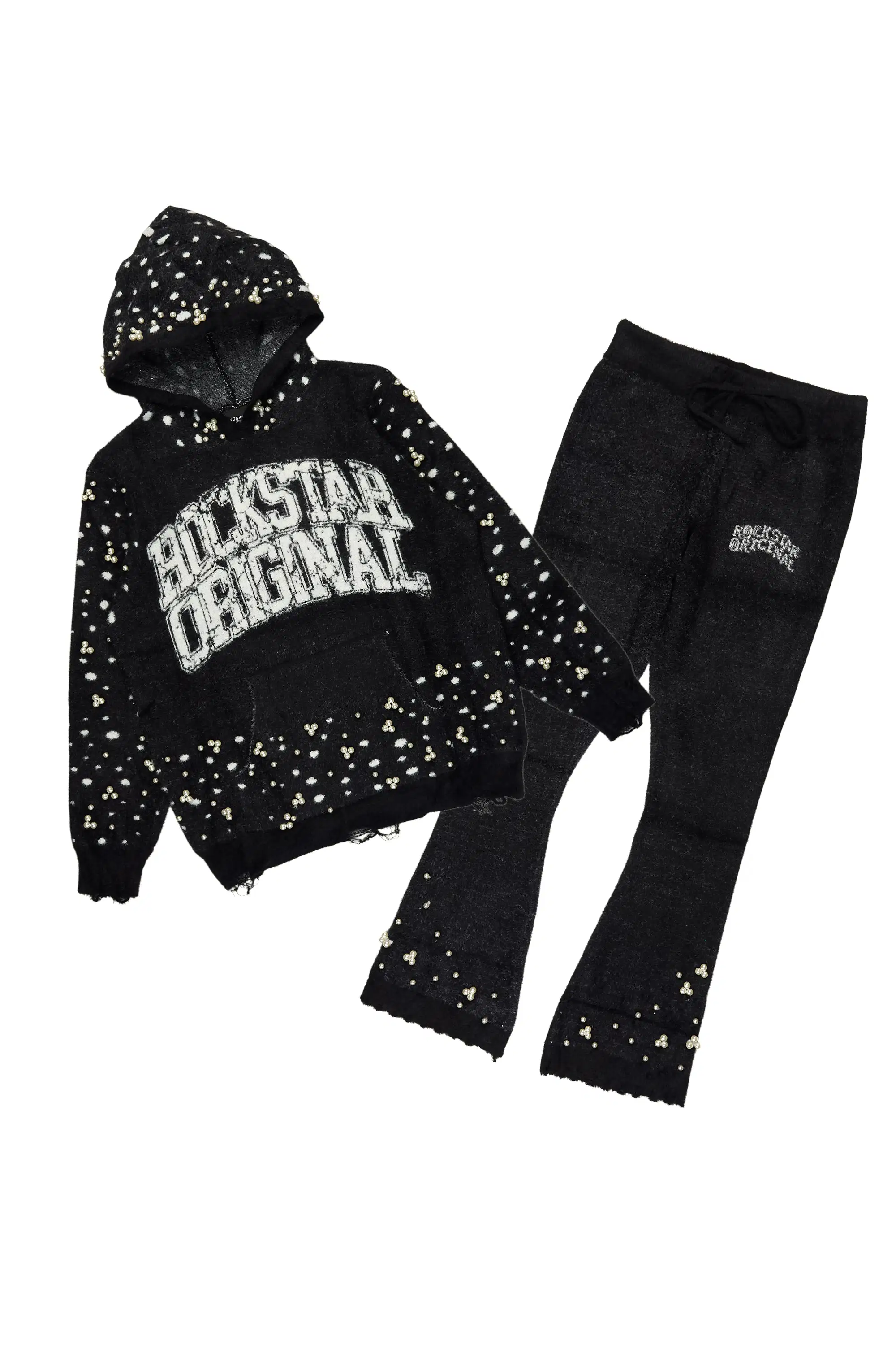 Peril Black Pearl Stone Hoodie Stacked Flare Track Set