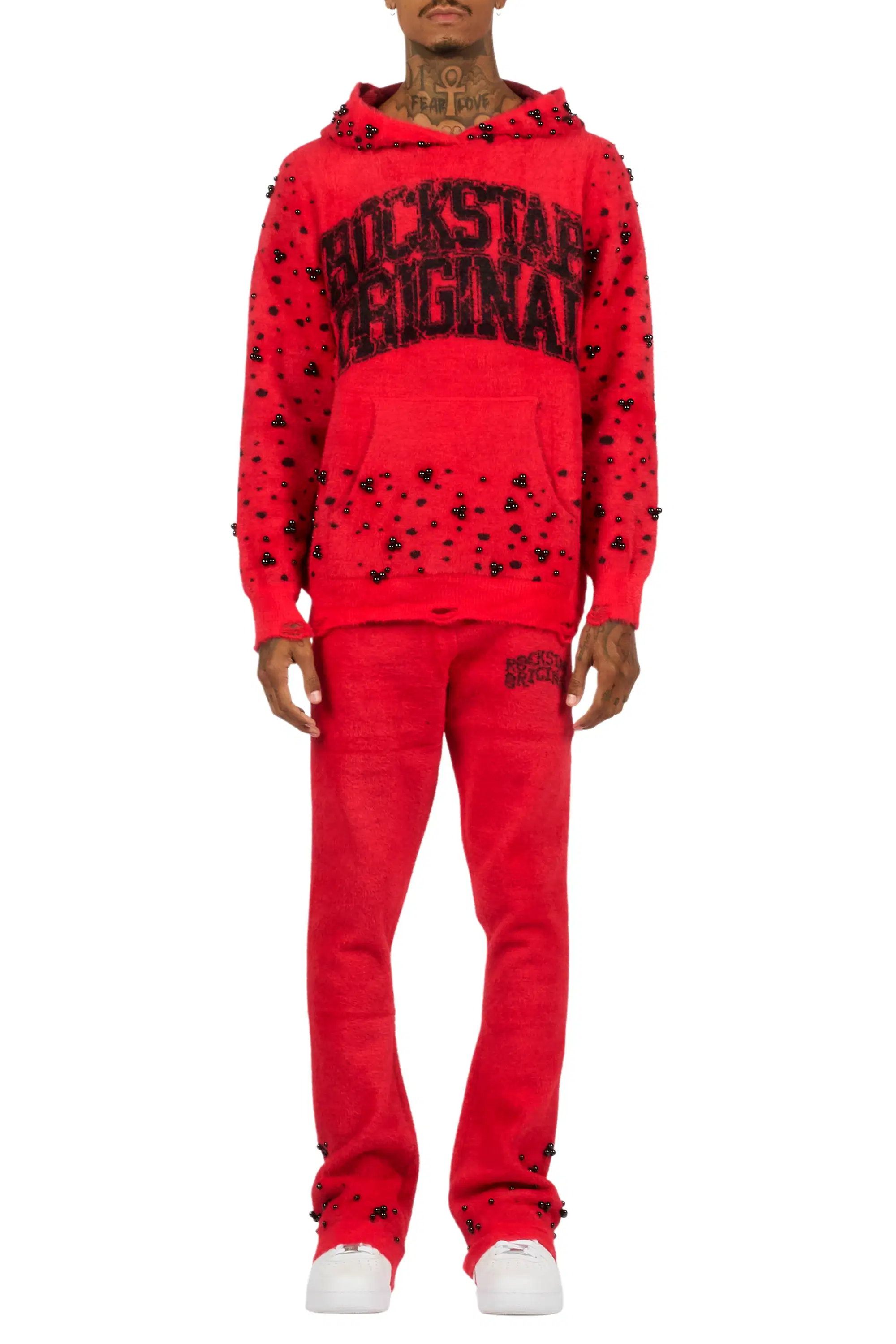 Peril Red Pearl Stone Hoodie Stacked Flare Track Set - Image 10