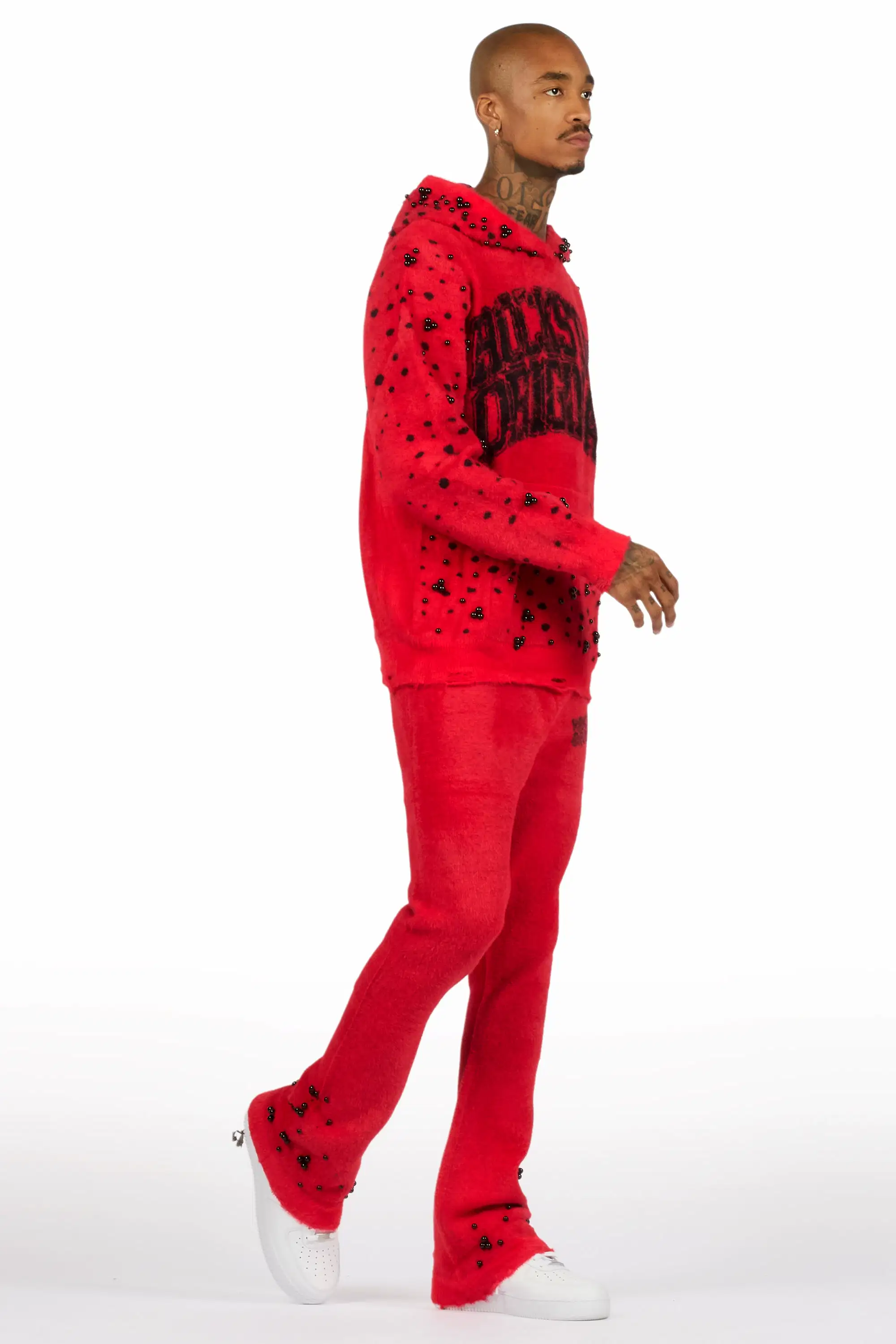 Peril Red Pearl Stone Hoodie Stacked Flare Track Set - Image 4