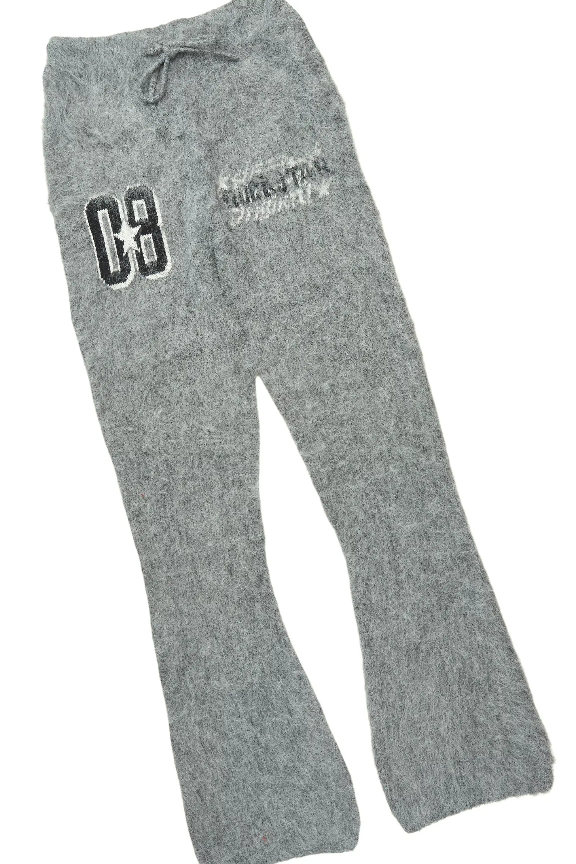 Allstar Grey Hoodie Stacked Flare Knitted Mohair Track Set - Image 8