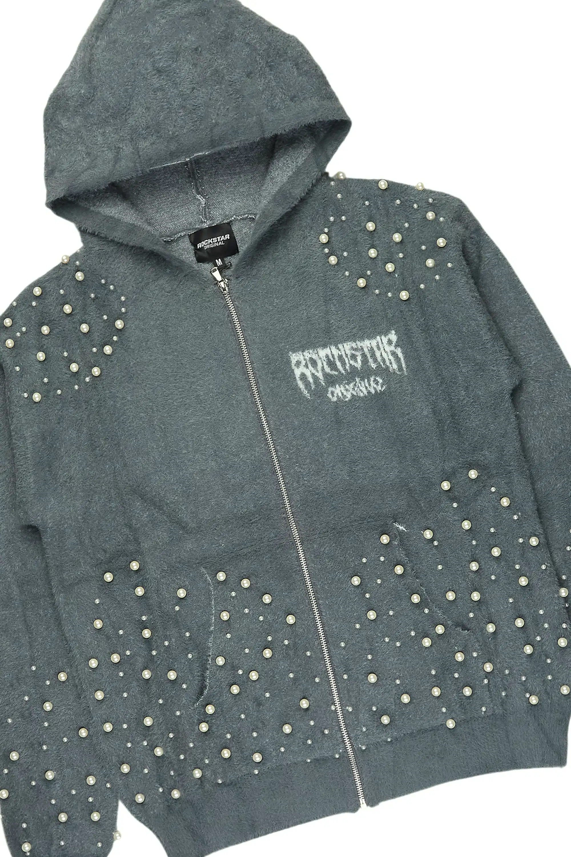 Twinkle Charcoal Rhinestone Hoodie Stacked Flare Track Set - Image 6