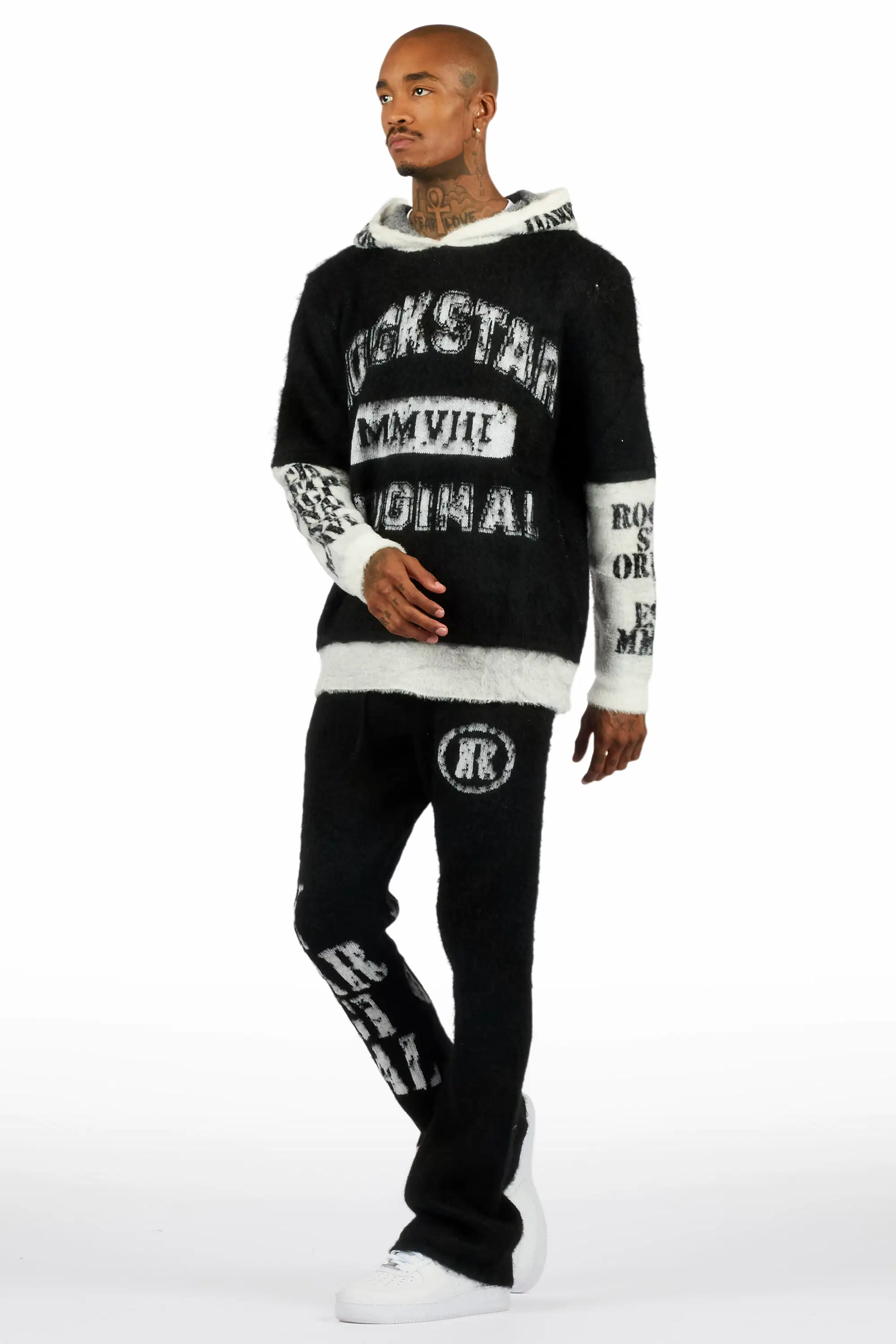 Steri Black Mohair Hoodie Stacked Flare Track Set - Image 5