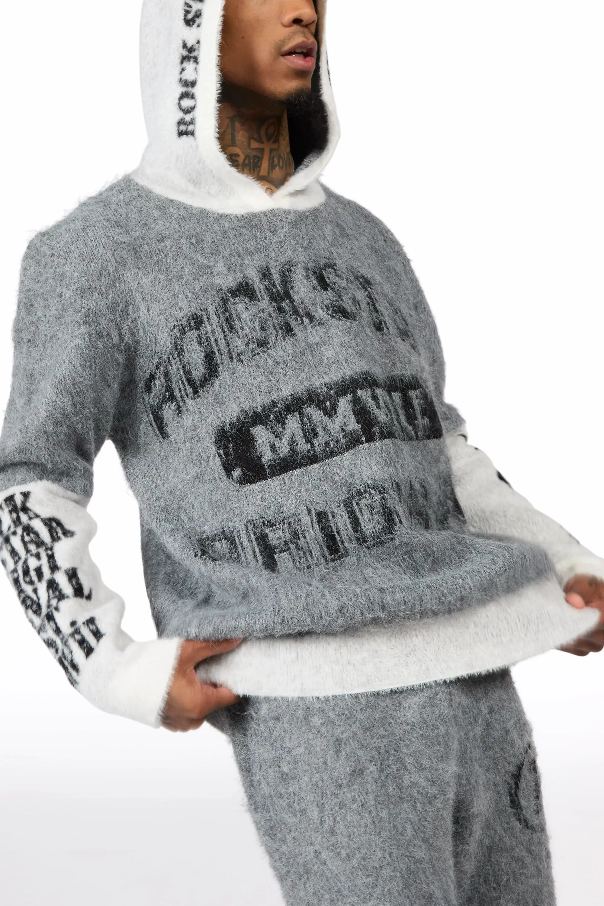 Steri Grey Mohair Hoodie Stacked Flare Track Set - Image 5