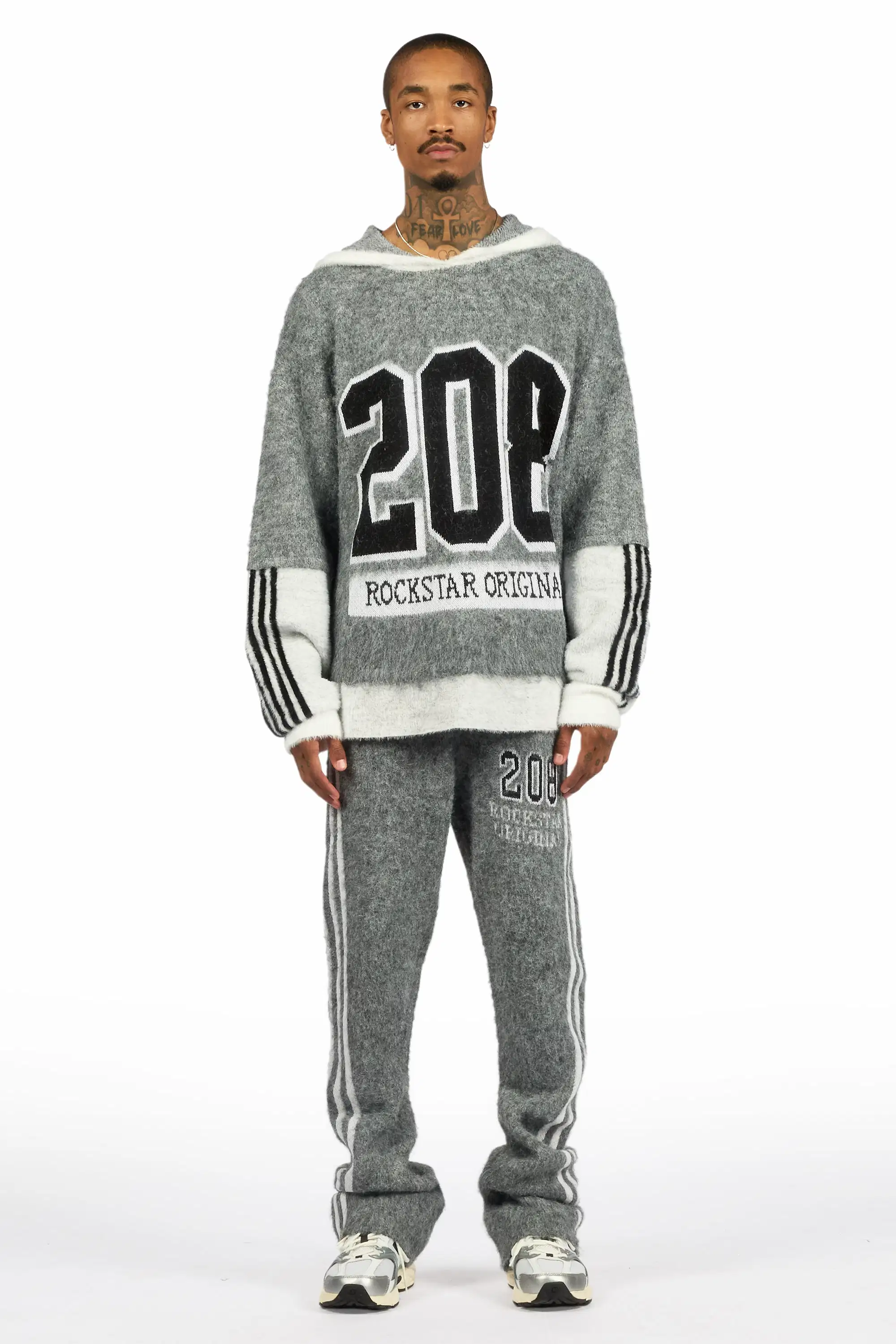 Joaqui Grey/White Hoodie Stacked Flare Track Set - Image 2