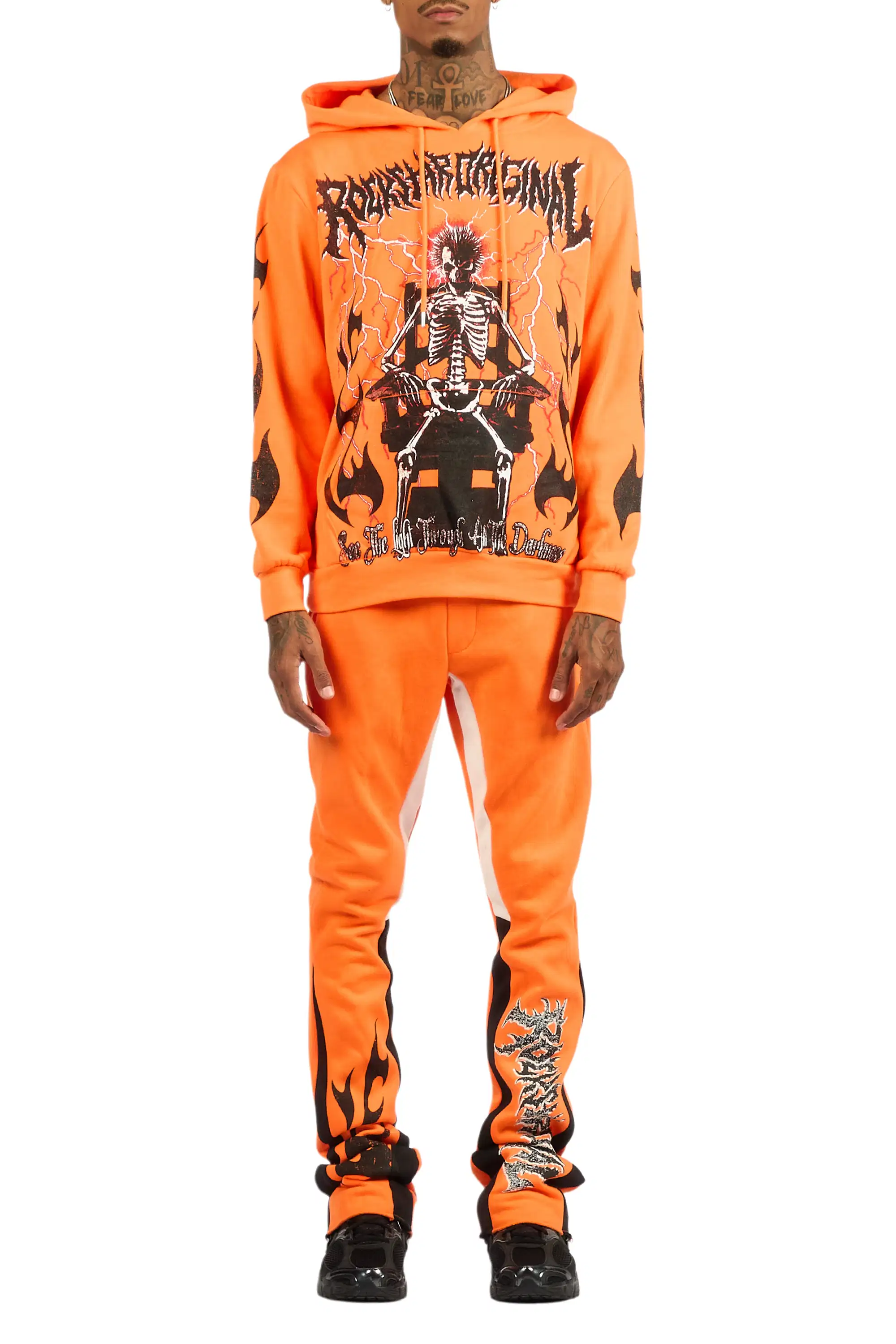 Deathrow Orange/Black Hoodie/Stacked Track Pant Set - Image 9