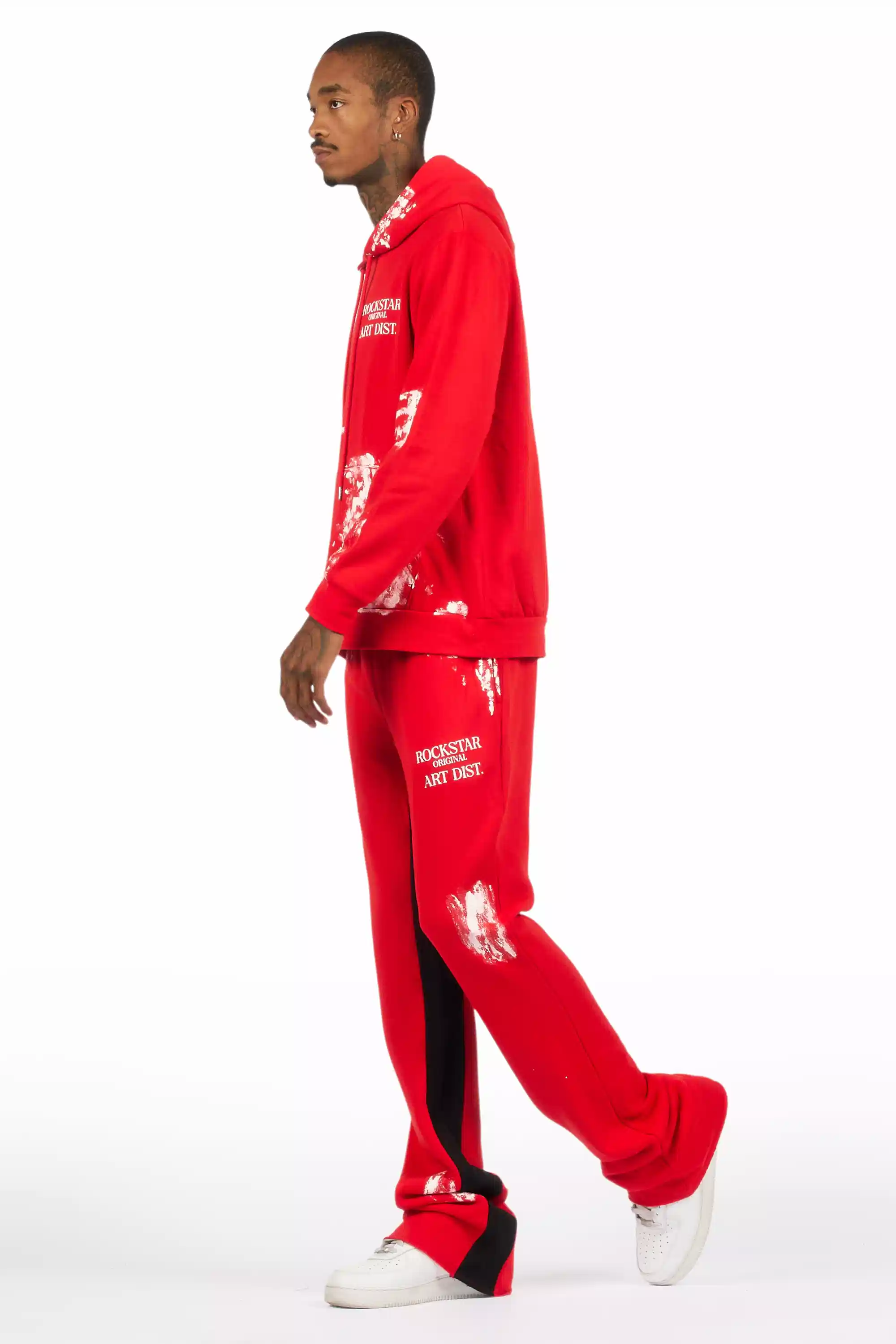 Filip Red/White Hoodie/Baggy Stacked Track Pant Set - Image 7