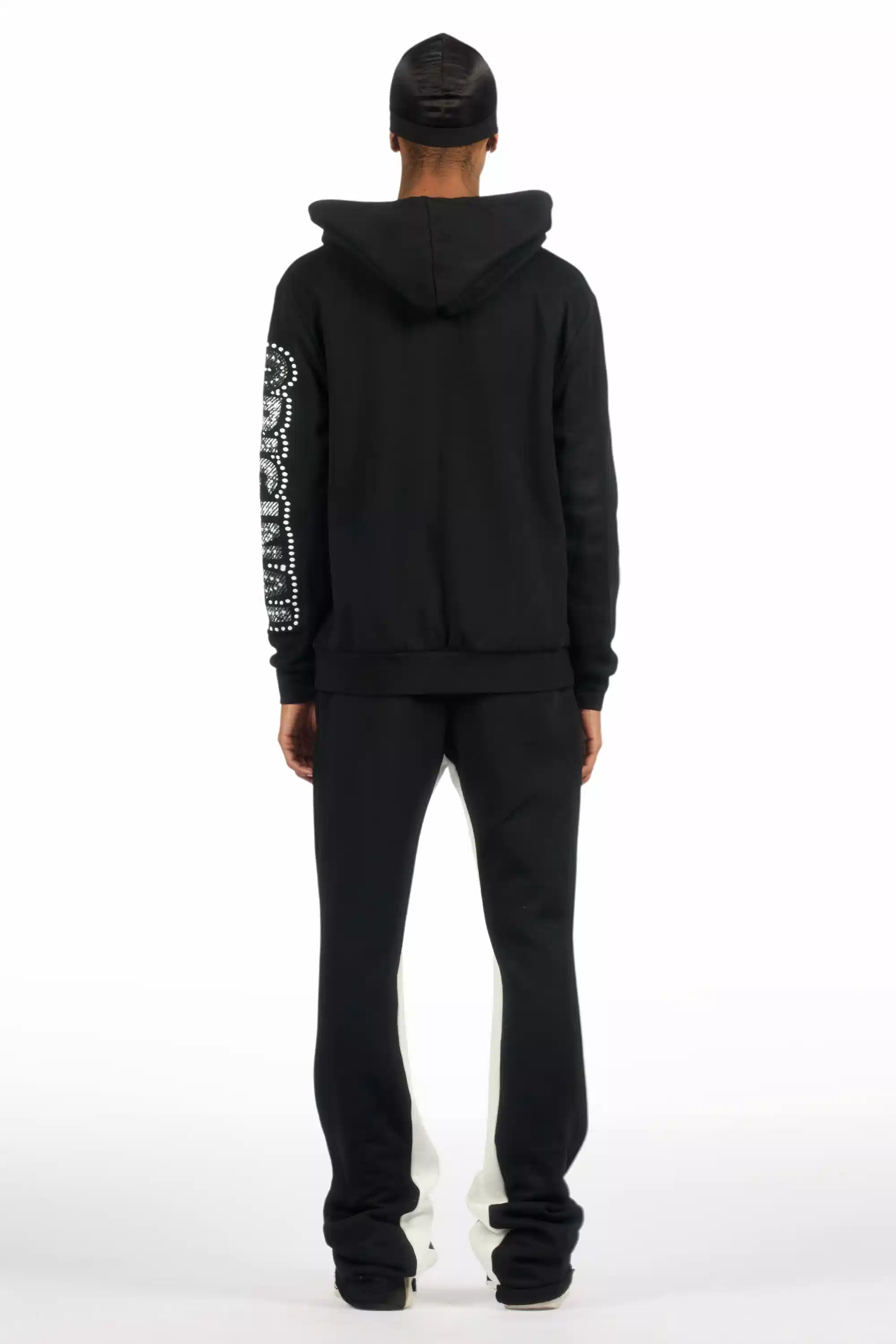 Bixner Black/Multi Hoodie/Baggy Stacked Track Pant Set - Image 5