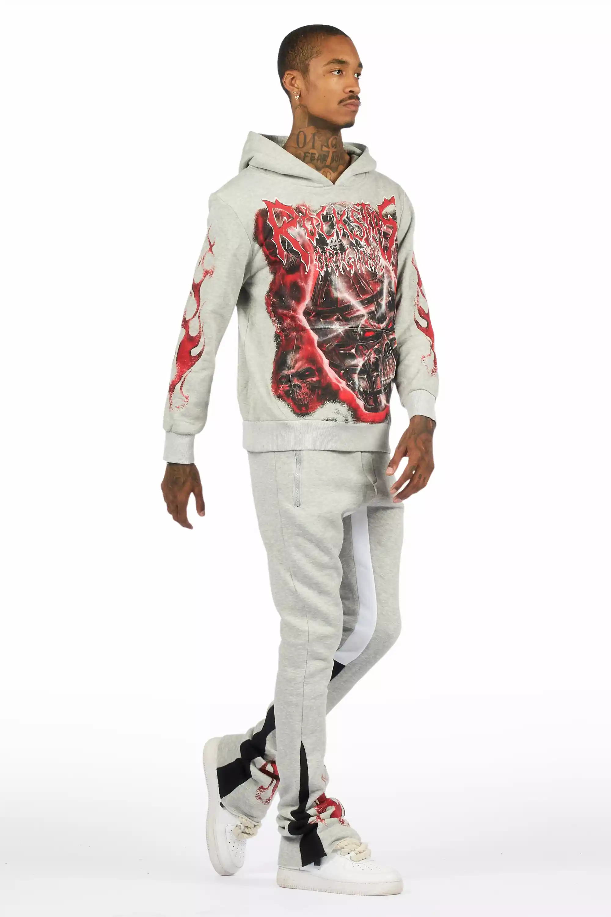 Torrez Heather Grey/Red Hoodie/Stacked Track Set - Image 4