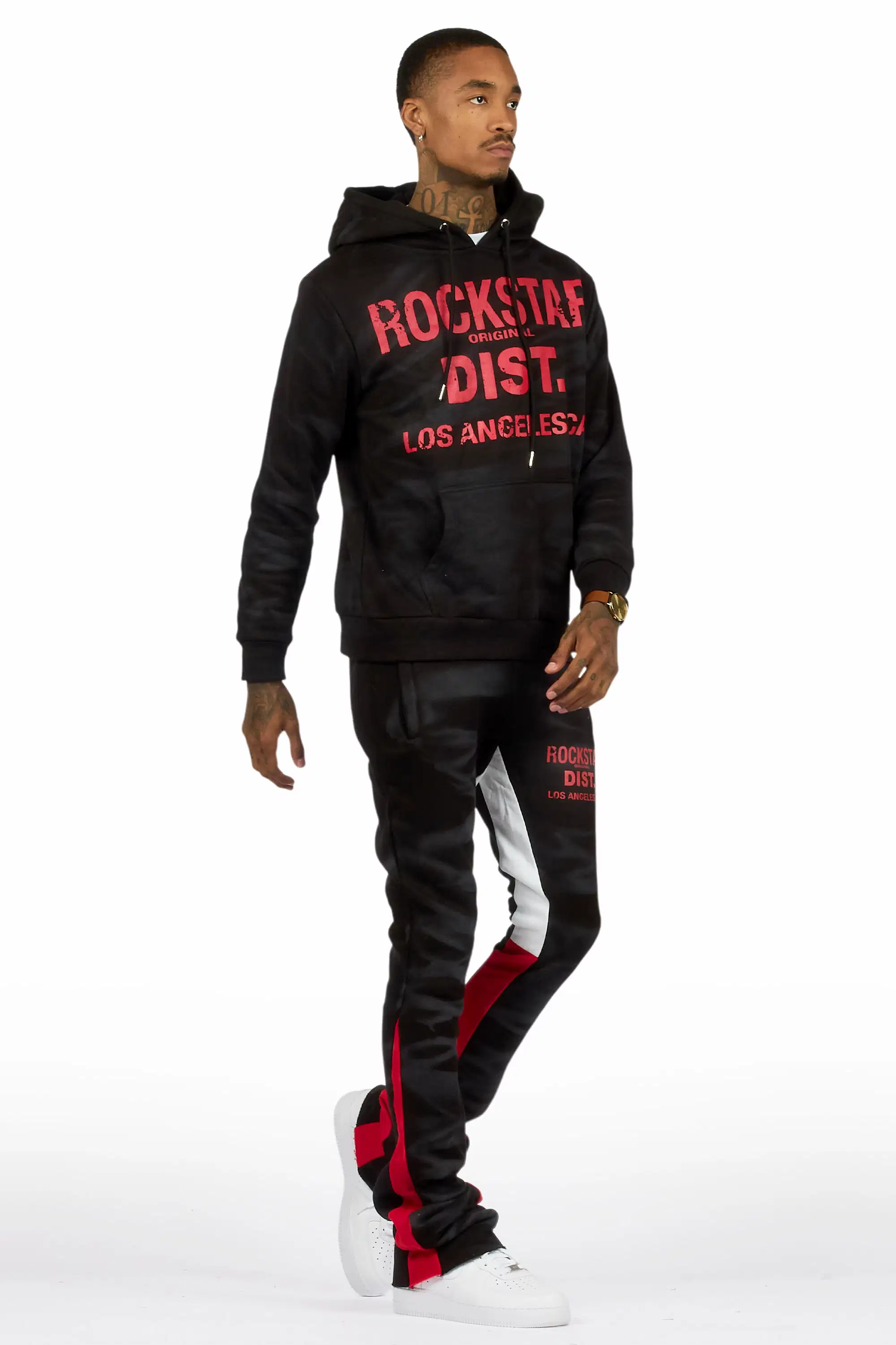 Nelly Black Spray Wash Hoodie Stacked Flare Track Set - Image 3