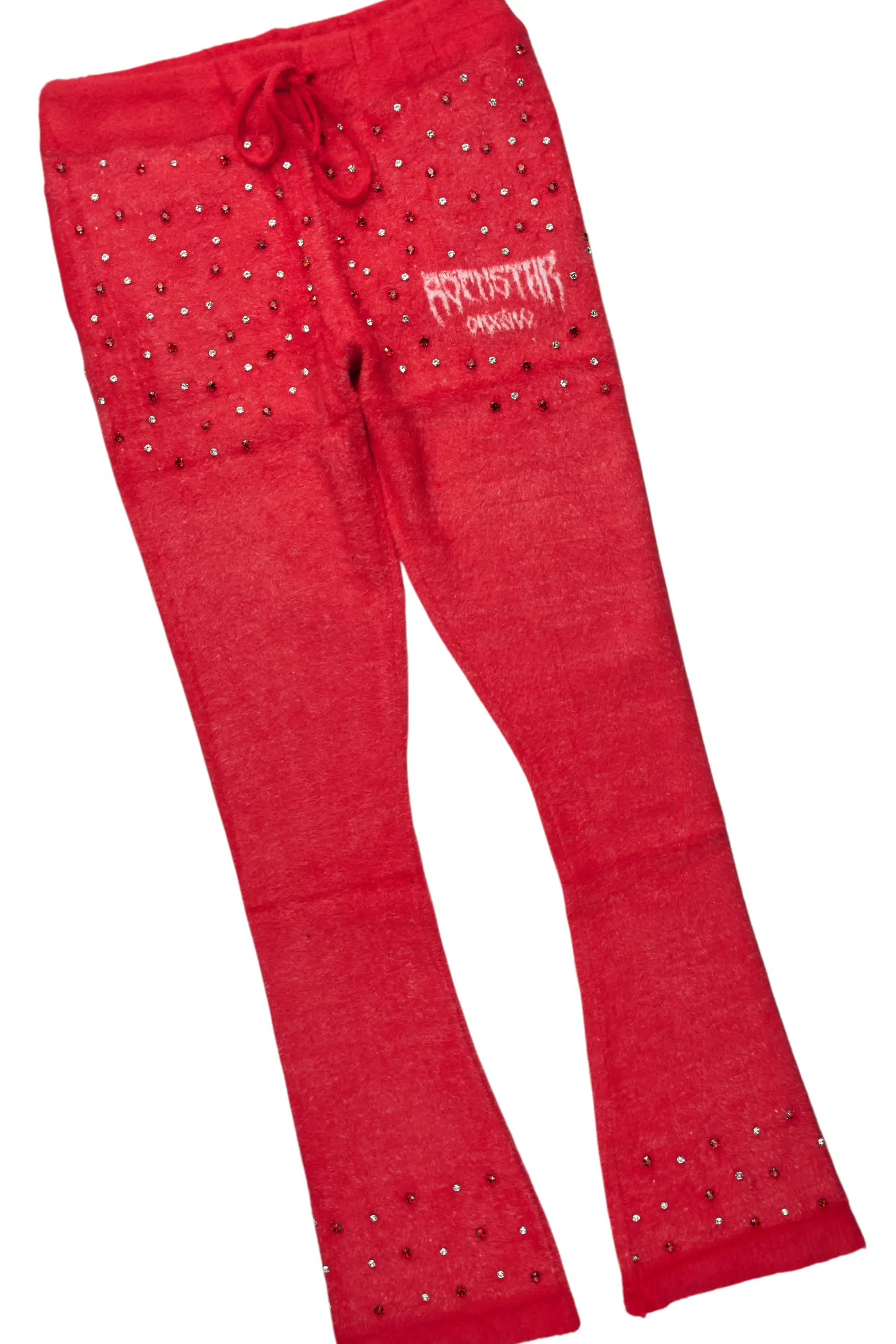 Lapiz Red Rhinestone Mohair Knit Stacked Flare Track Set - Image 7
