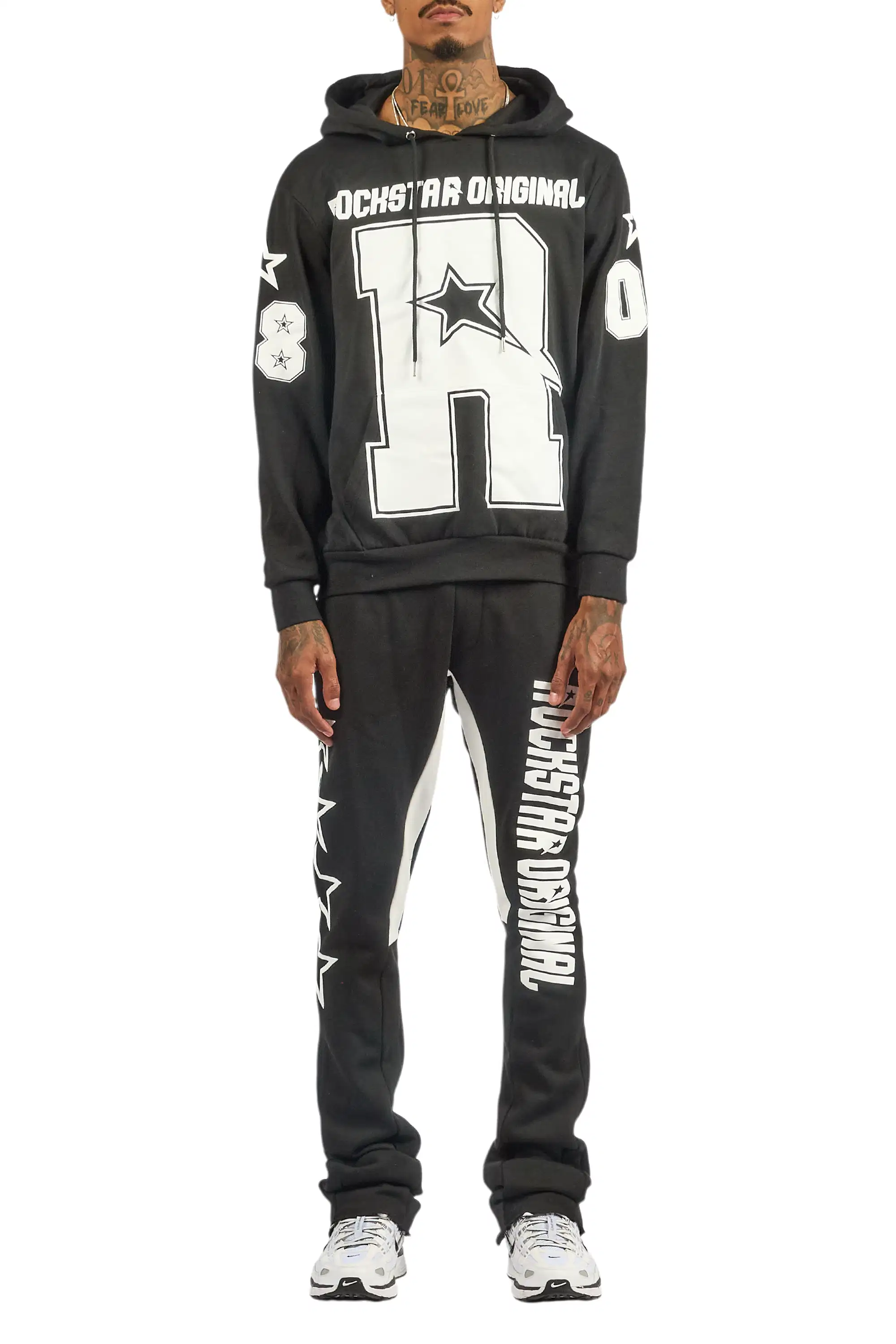Skender Black/White Hoodie/Stacked Flare Track Set - Image 9