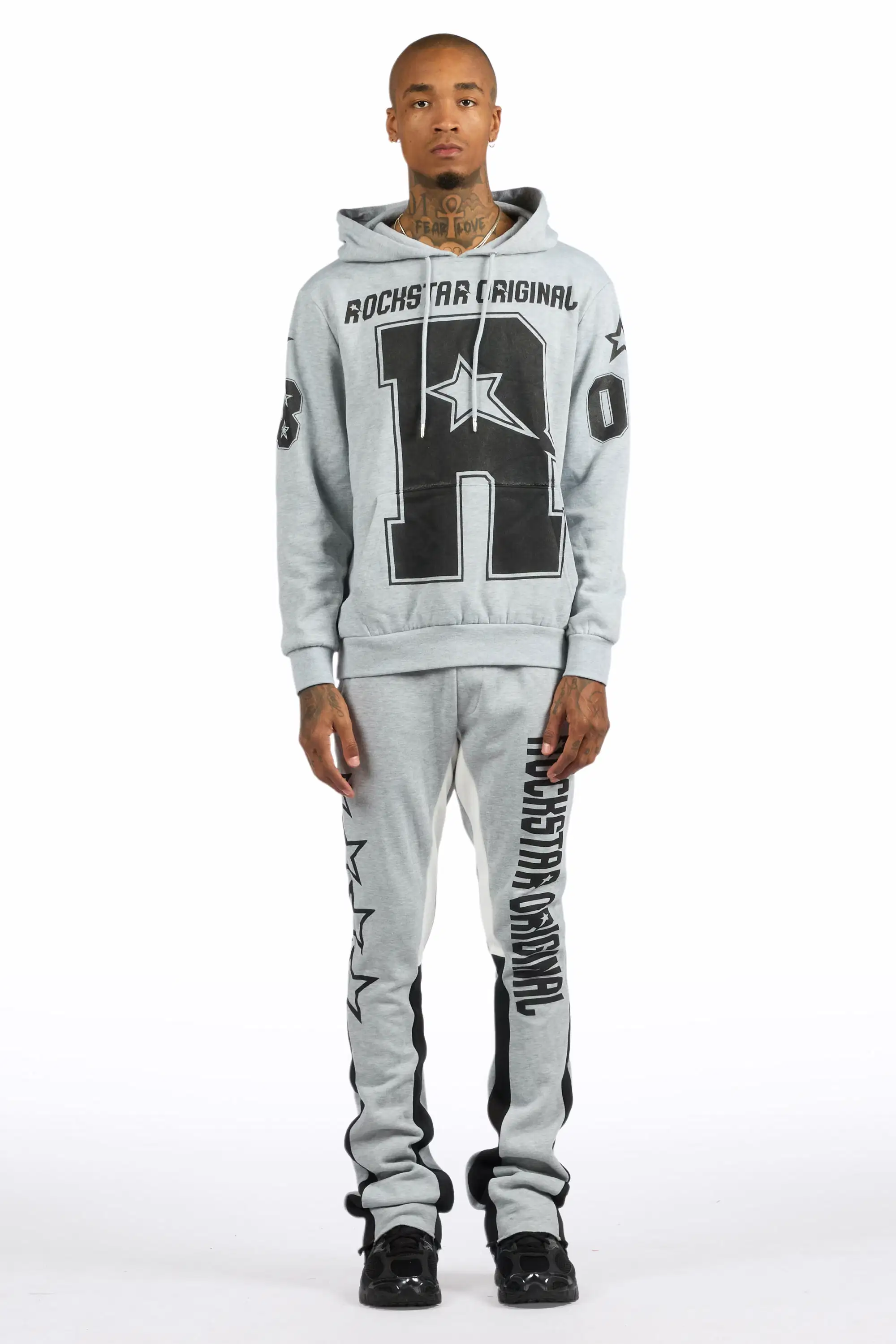 Skender Heather Grey/Black Hoodie/Stacked Flare Track Set - Image 2