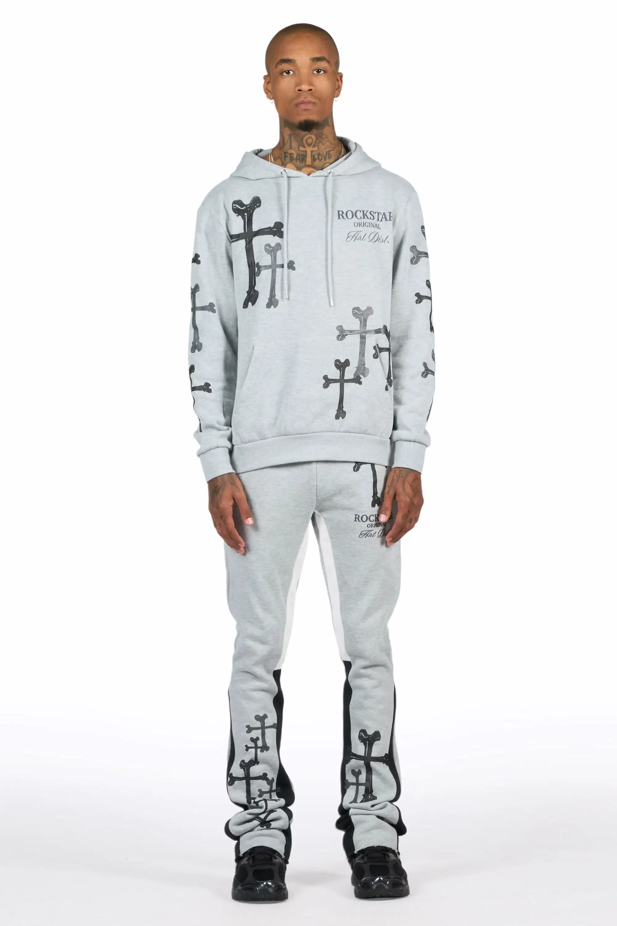 Olivier Heather Grey/Black Hoodie/Stacked Flare Track Set - Image 2