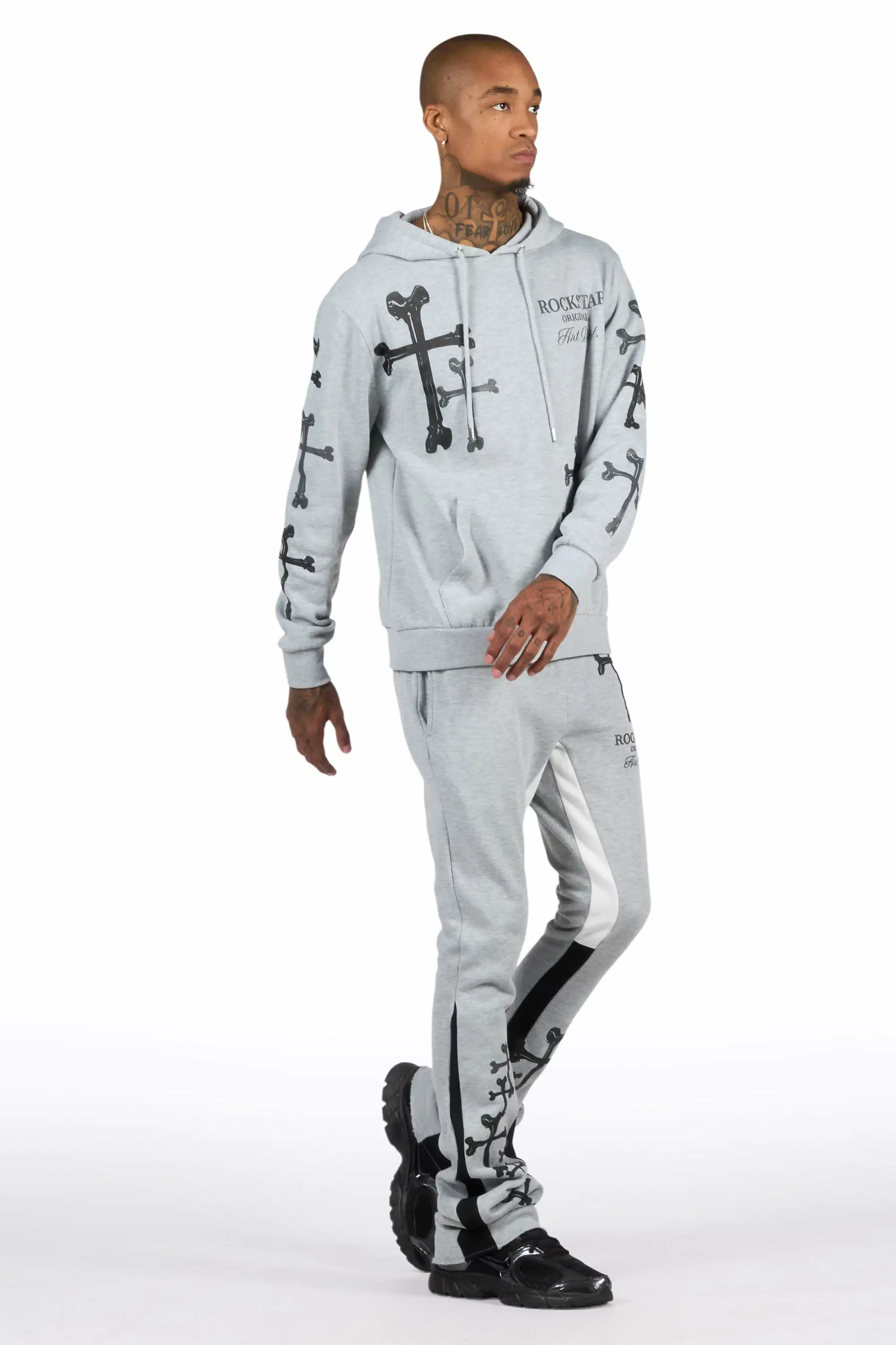 Olivier Heather Grey/Black Hoodie/Stacked Flare Track Set - Image 3