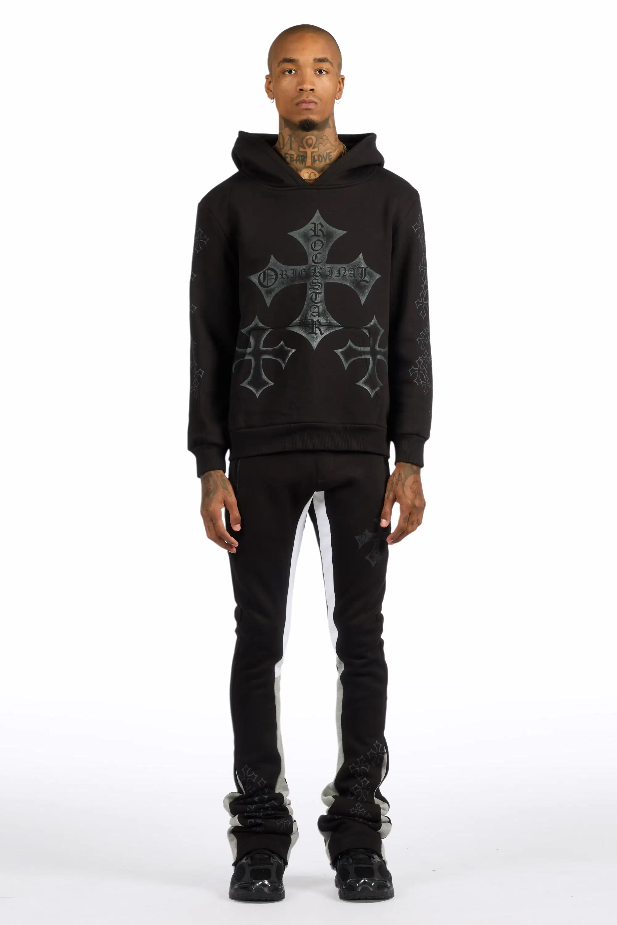 Marzion Black/Grey Hoodie/Stacked Flare Track Set - Image 2
