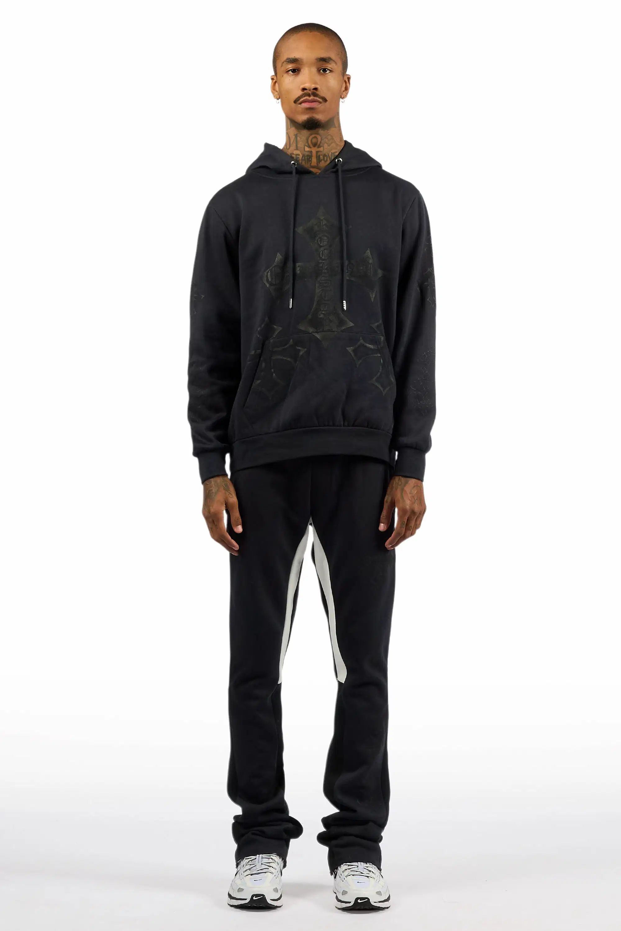 Marzion Navy/Black Hoodie/Stacked Flare Track Set - Image 2