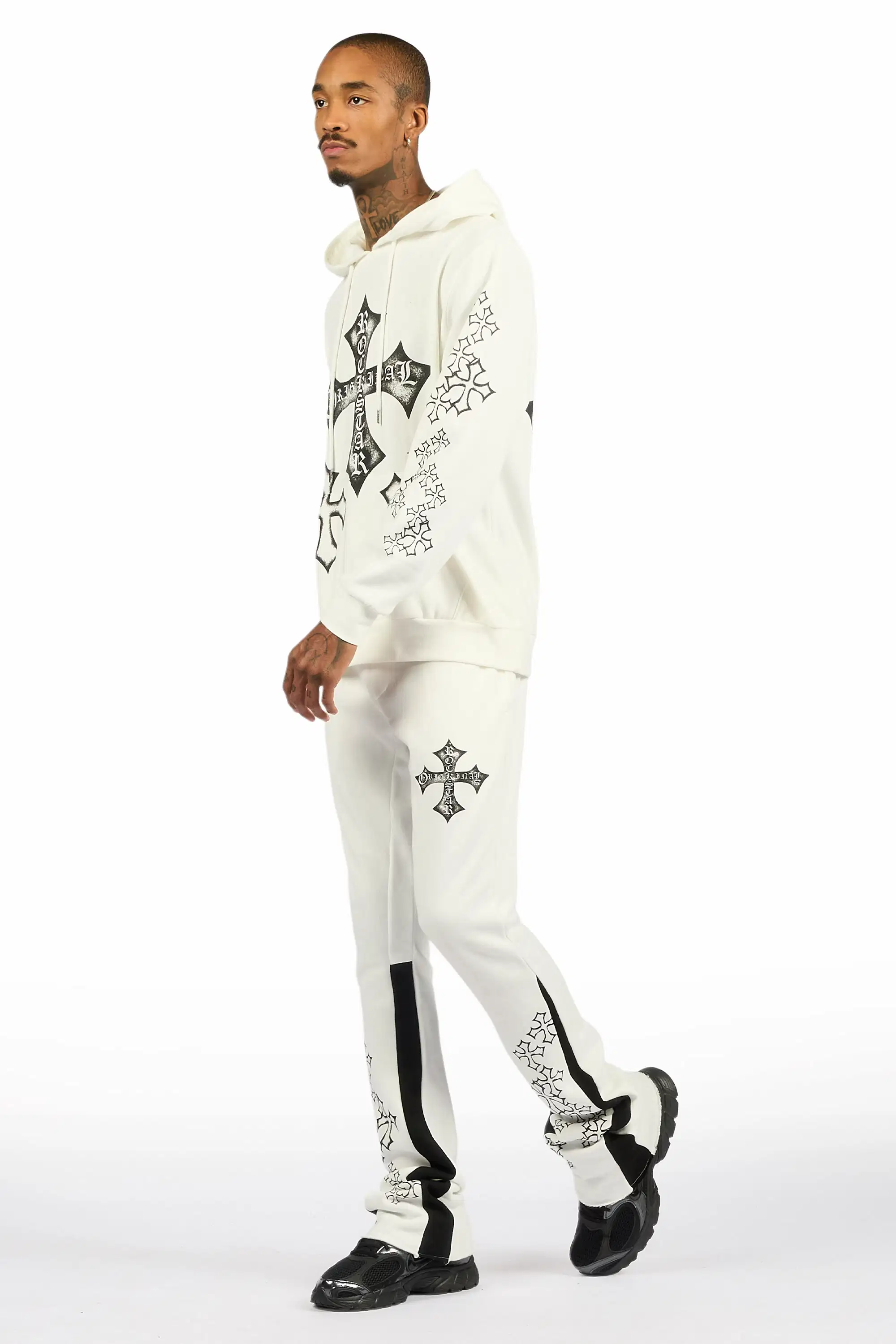 Marzion White/Black Hoodie/Stacked Flare Track Set - Image 5