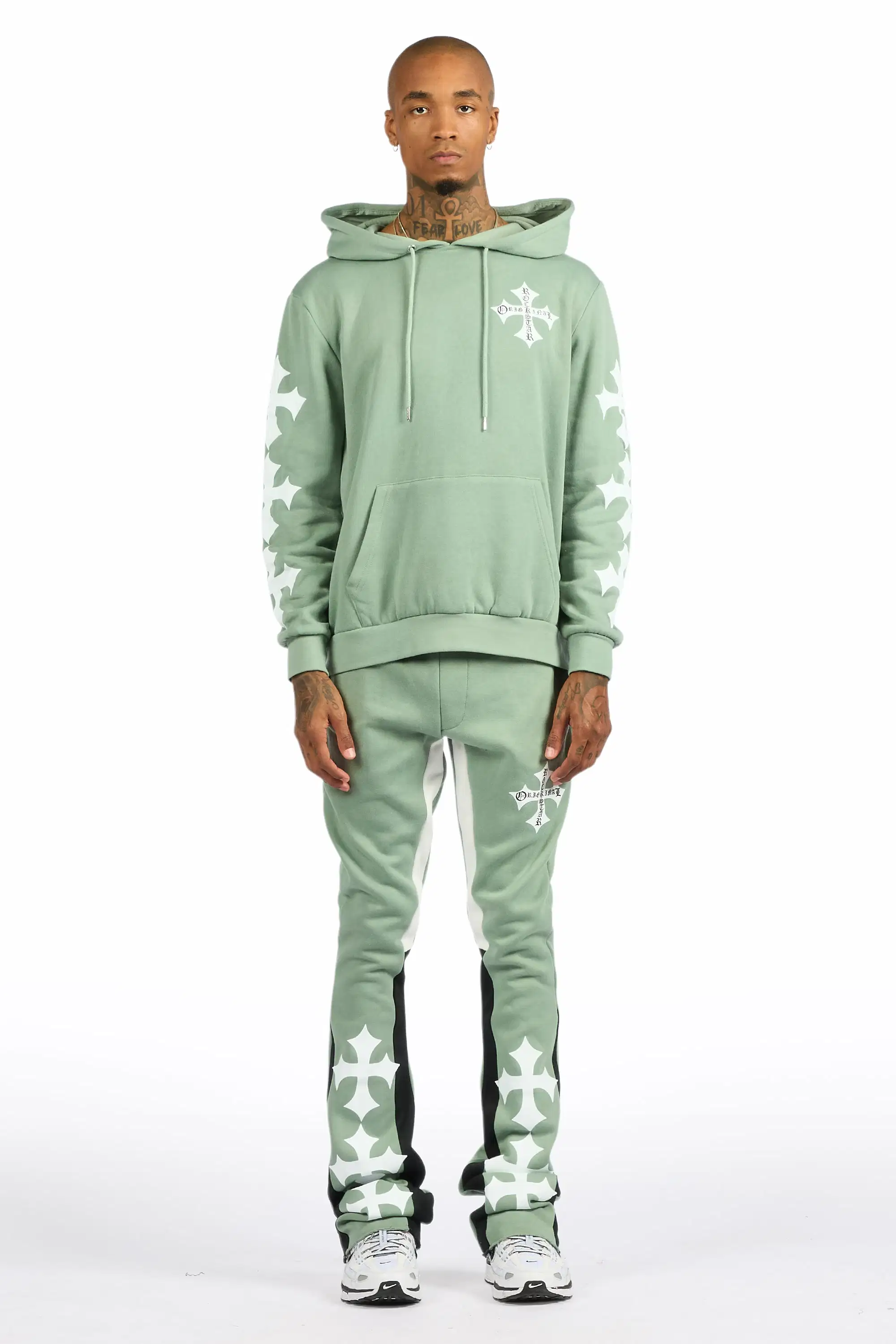 Slaydr Sage/White Hoodie/Stacked Flare Track Set - Image 2