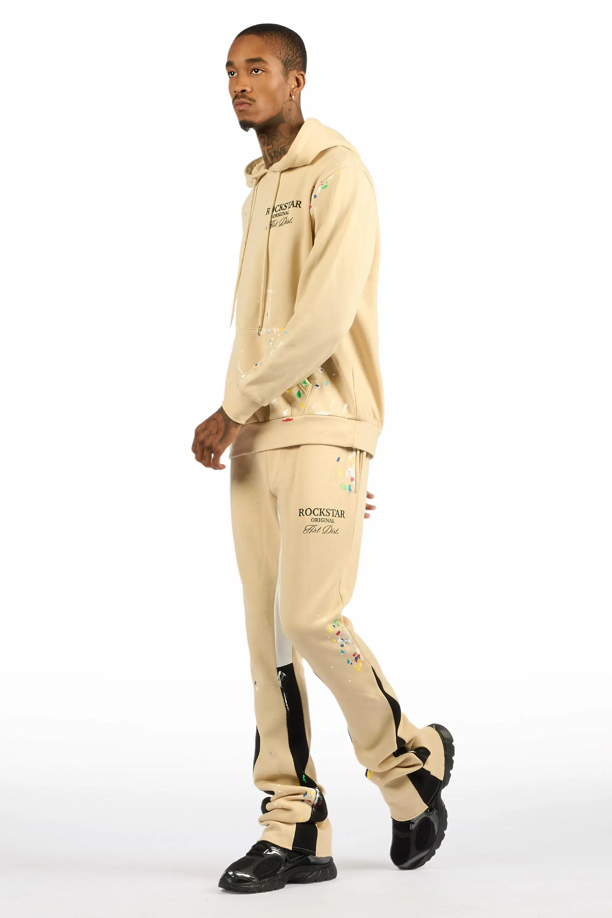 Art Dist 2.0 Beige/Multi Hoodie/Stacked Flare Track Set - Image 5