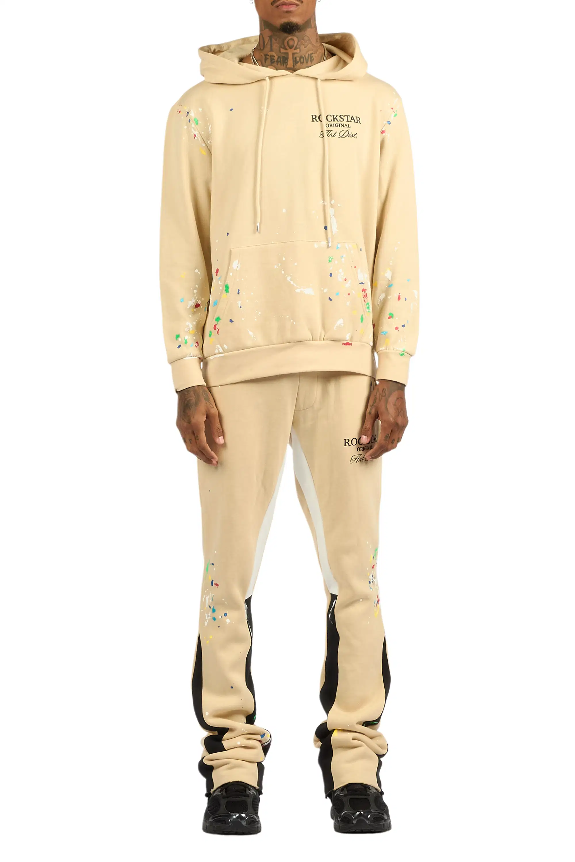 Art Dist 2.0 Beige/Multi Hoodie/Stacked Flare Track Set - Image 9