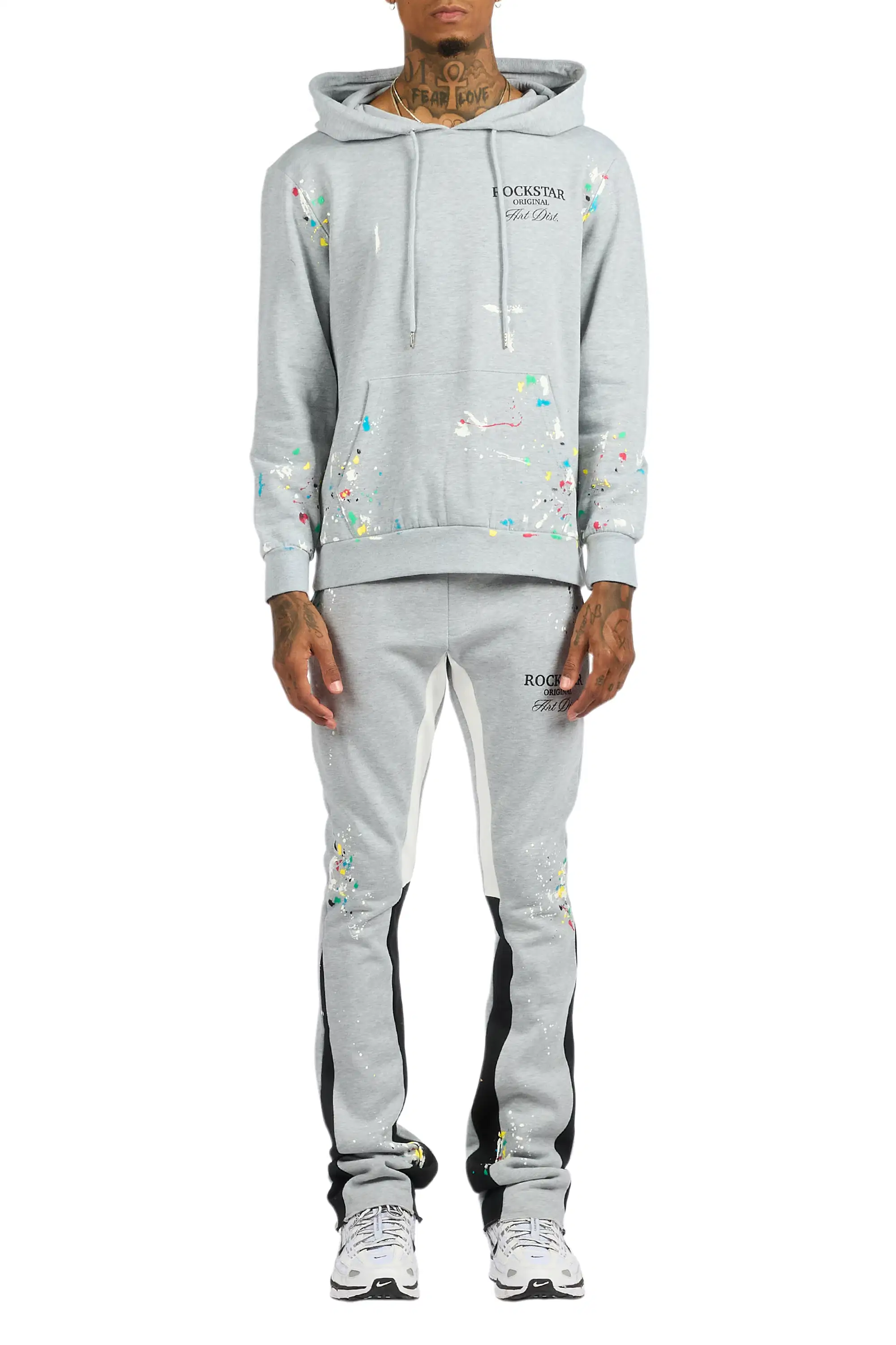 Art Dist 2.0 Heather Grey/Multi Hoodie/Stacked Flare Track Set - Image 8