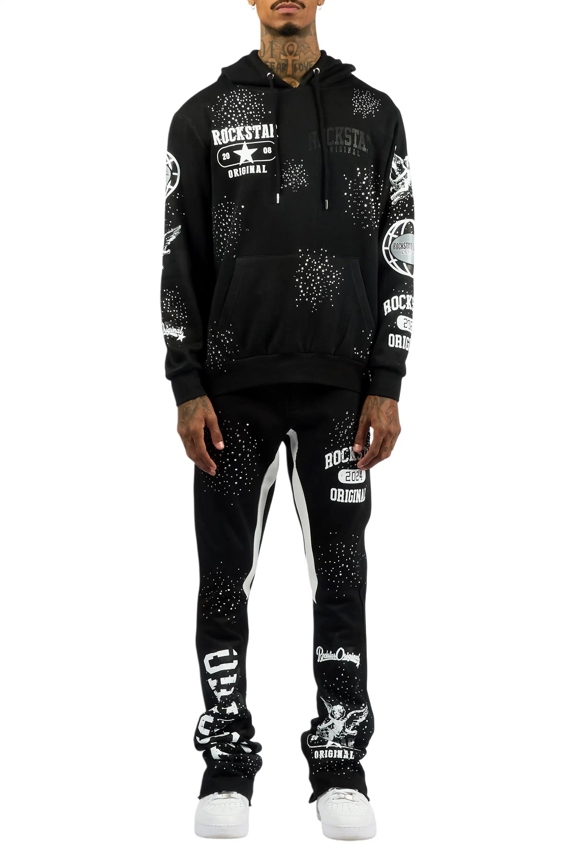 Gutta 2.0 Black Rhinestone Hoodie/Stacked Flare Track Set - Image 9