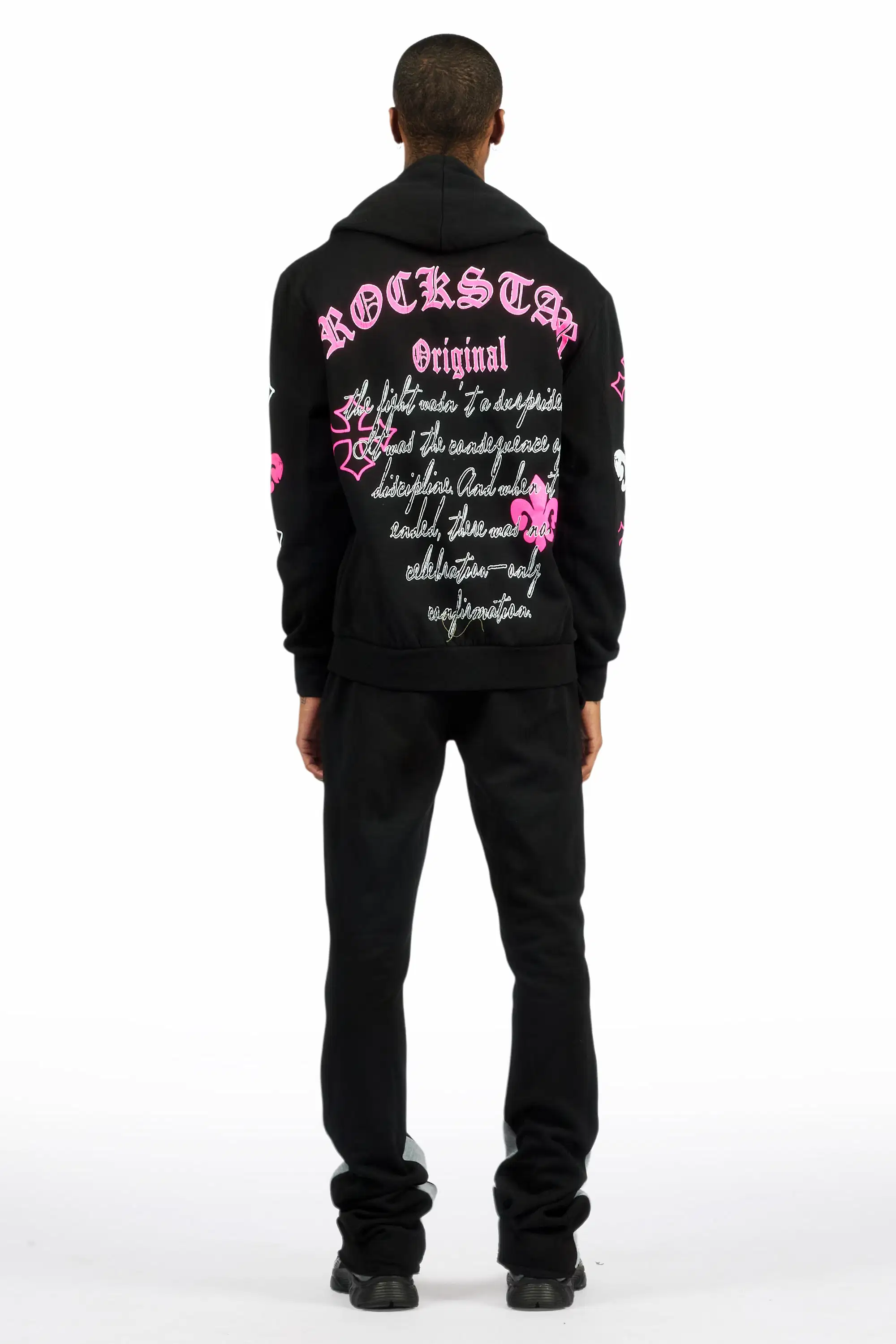 Tieran Black/Fuchsia Hoodie/Stacked Flare Track Set - Image 3