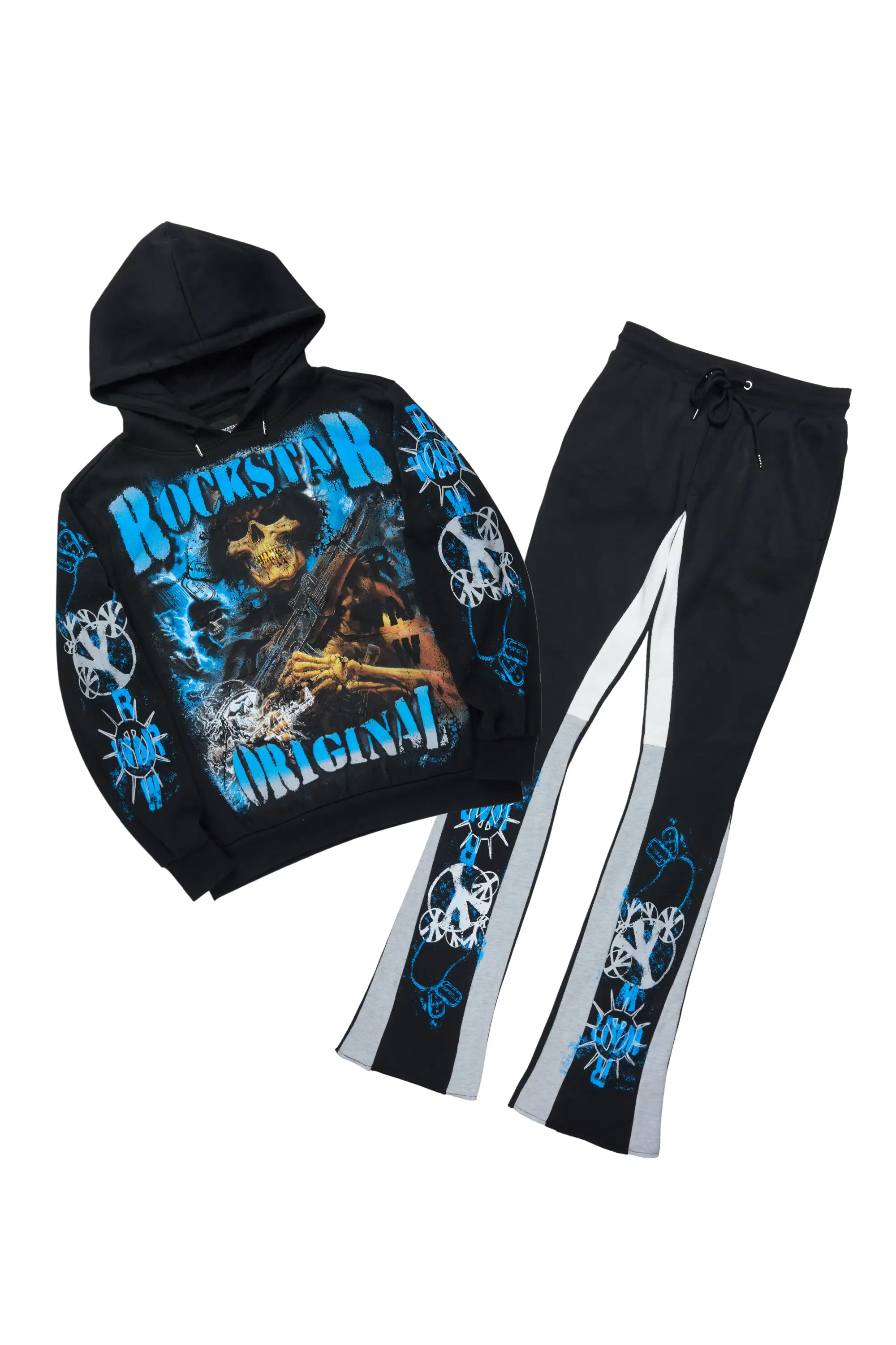 Zare Black/Blue Hoodie/Stacked Flare Track Set