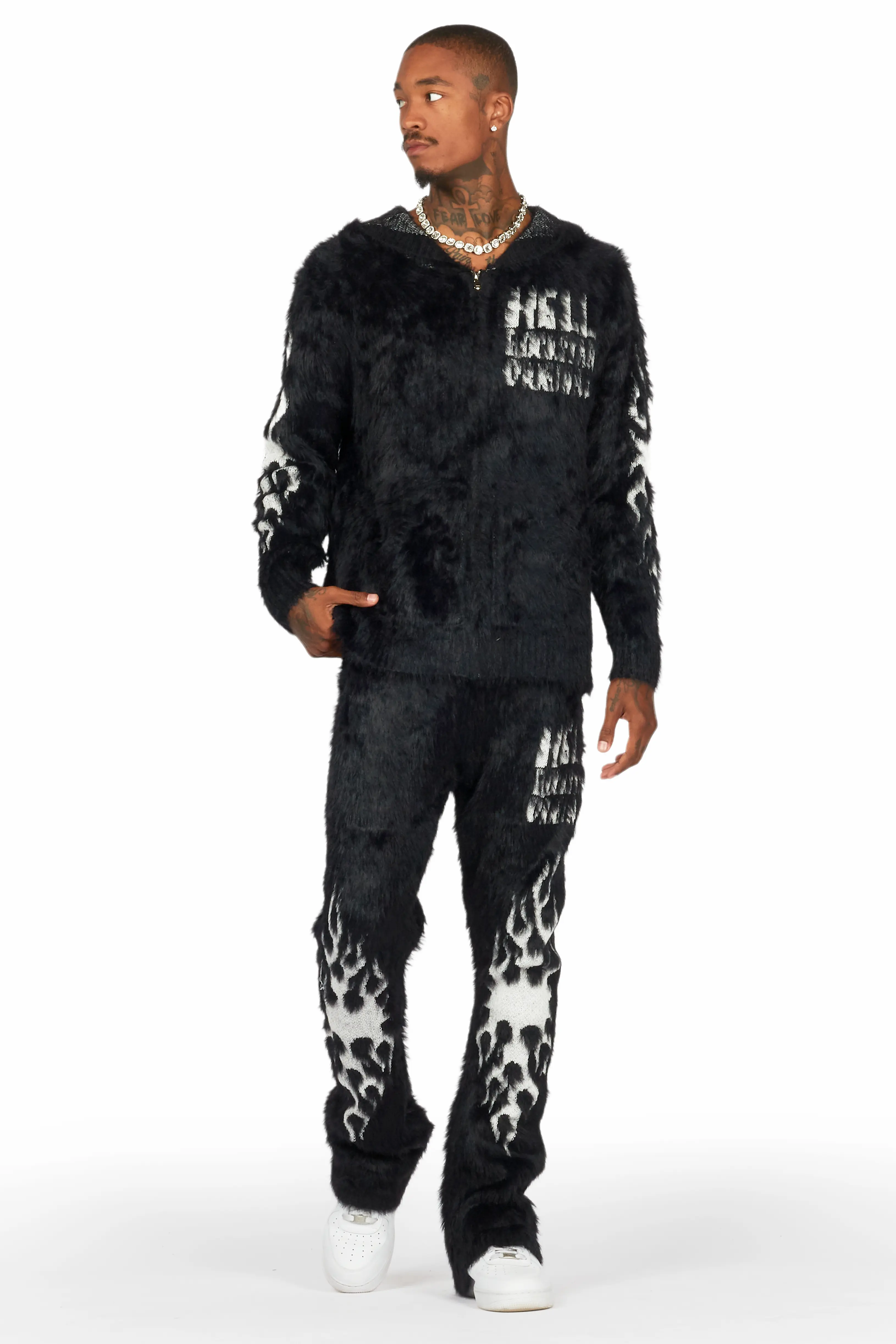 Toshio Black Stacked Flare Knitted Mohair Track Set - Image 3