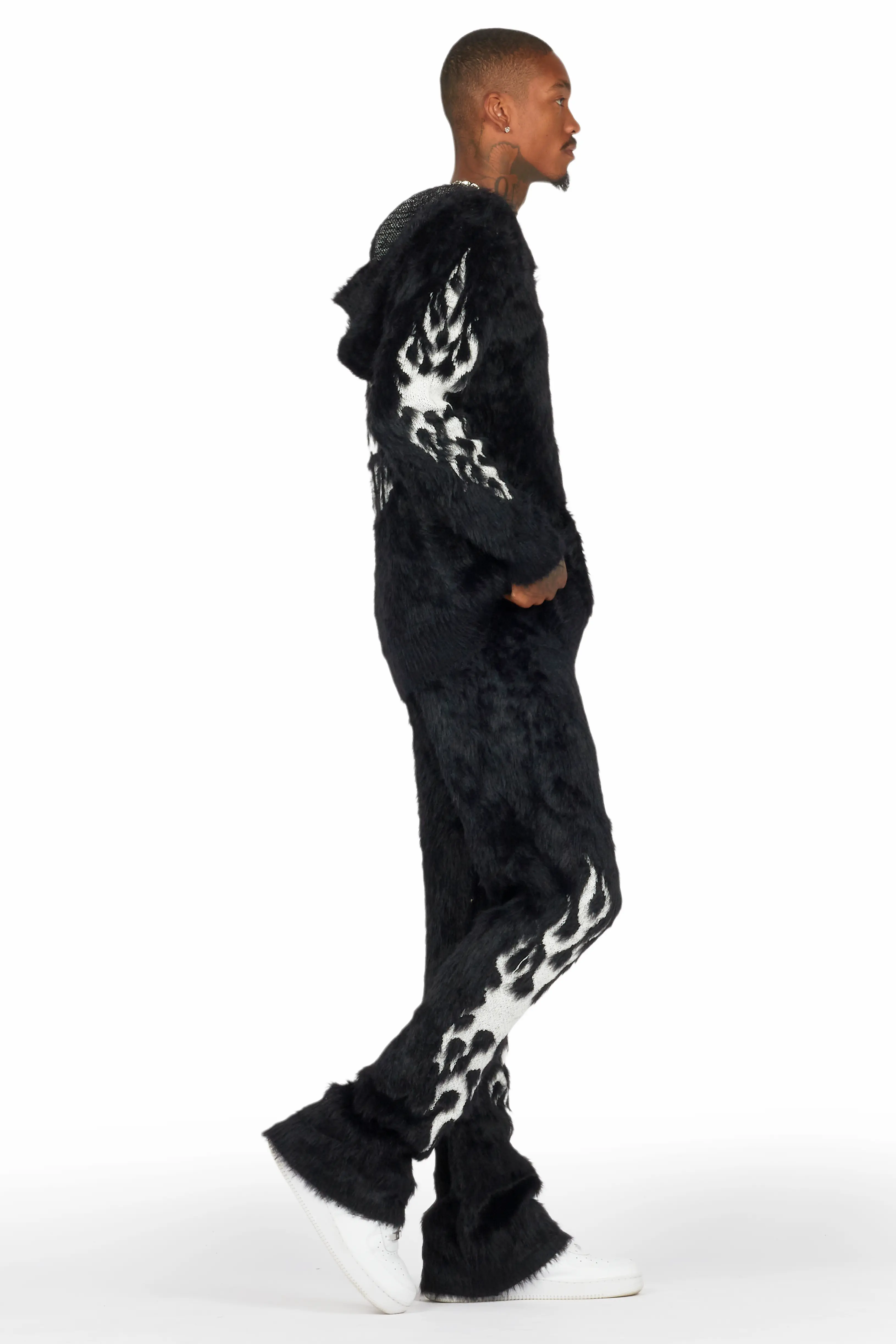 Toshio Black Stacked Flare Knitted Mohair Track Set - Image 4