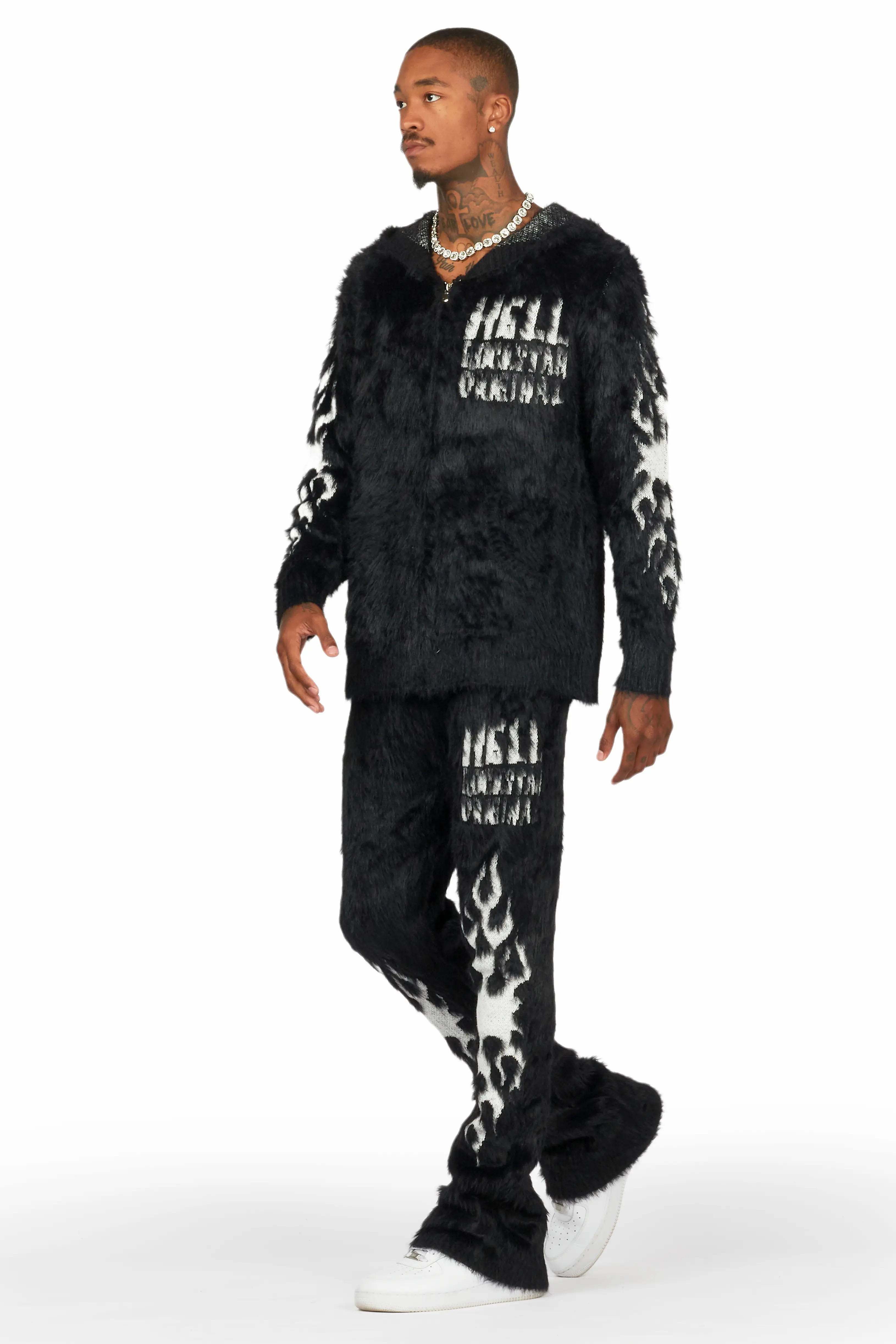 Toshio Black Stacked Flare Knitted Mohair Track Set - Image 6