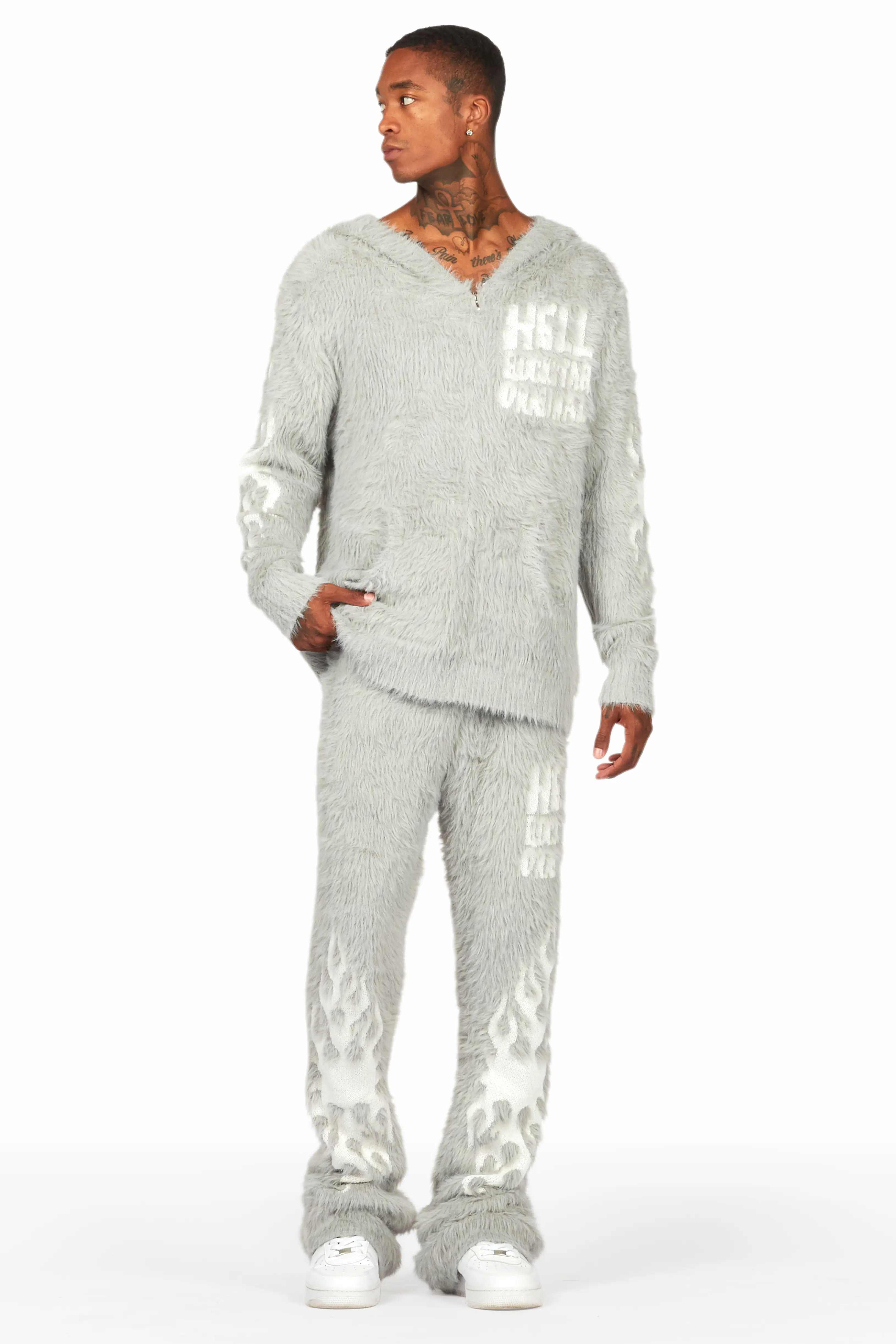 Toshio Grey Stacked Flare Knitted Mohair Track Set - Image 2