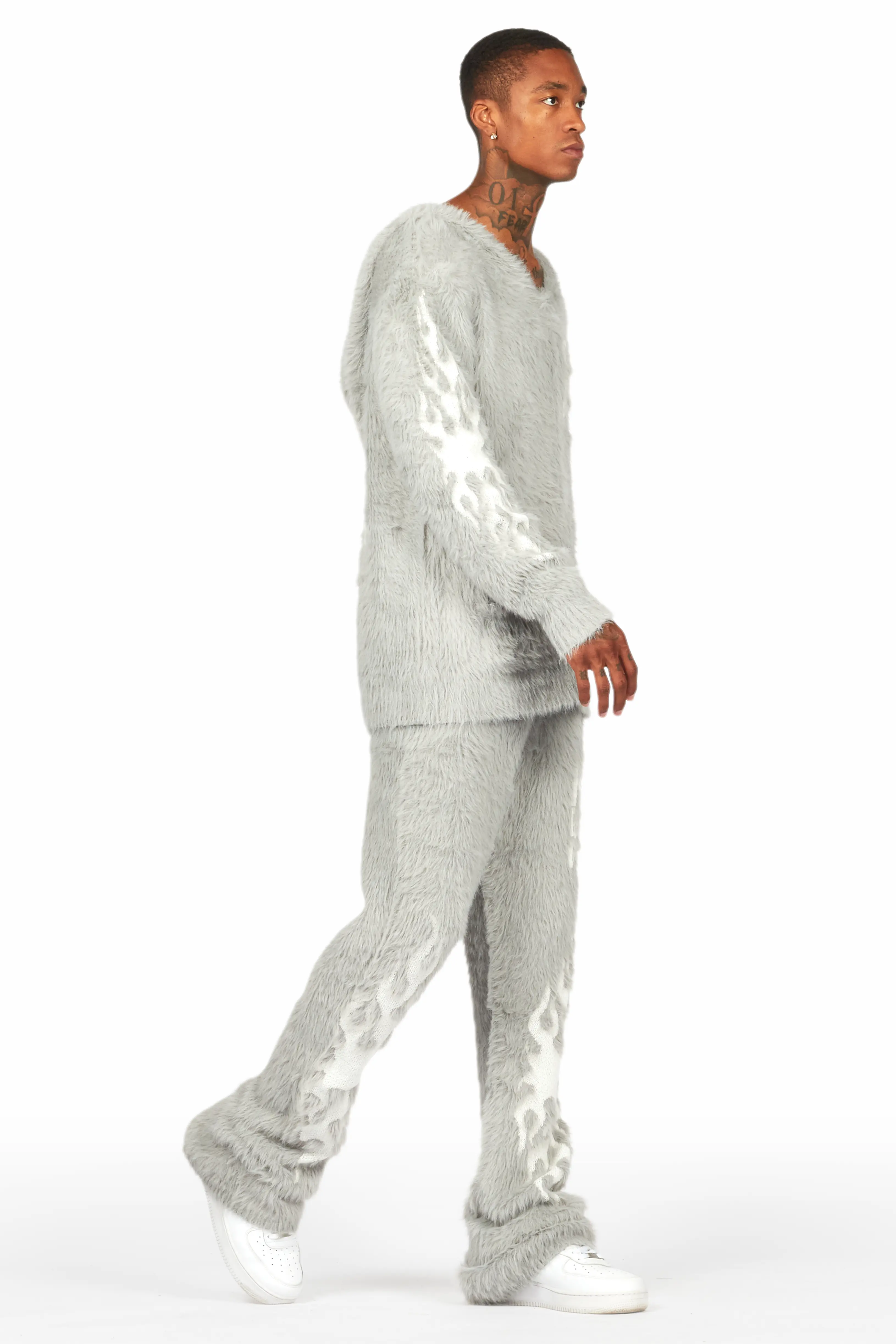 Toshio Grey Stacked Flare Knitted Mohair Track Set - Image 6