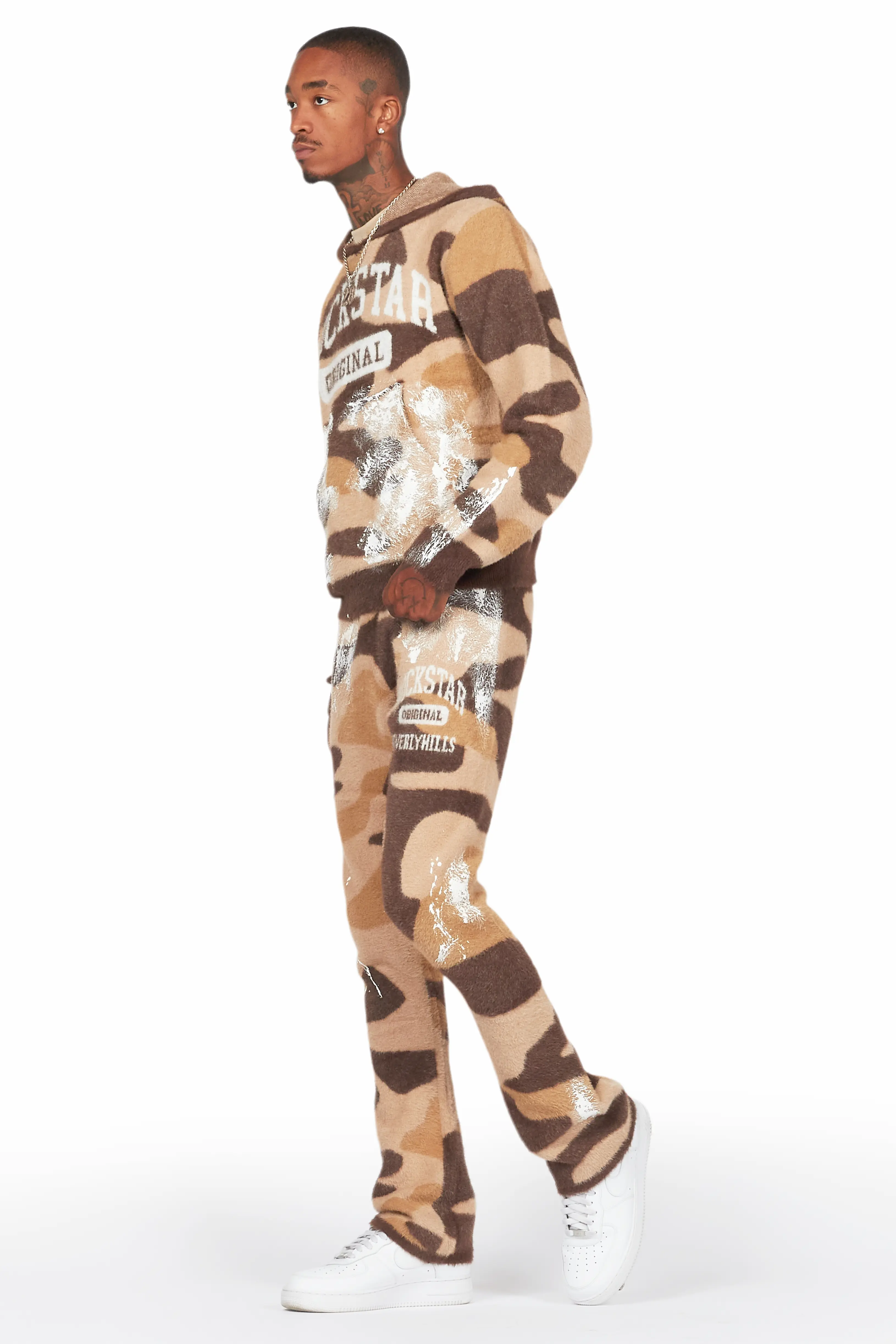 Salim Camo Brown Stacked Flare Knitted Mohair Track Set - Image 5