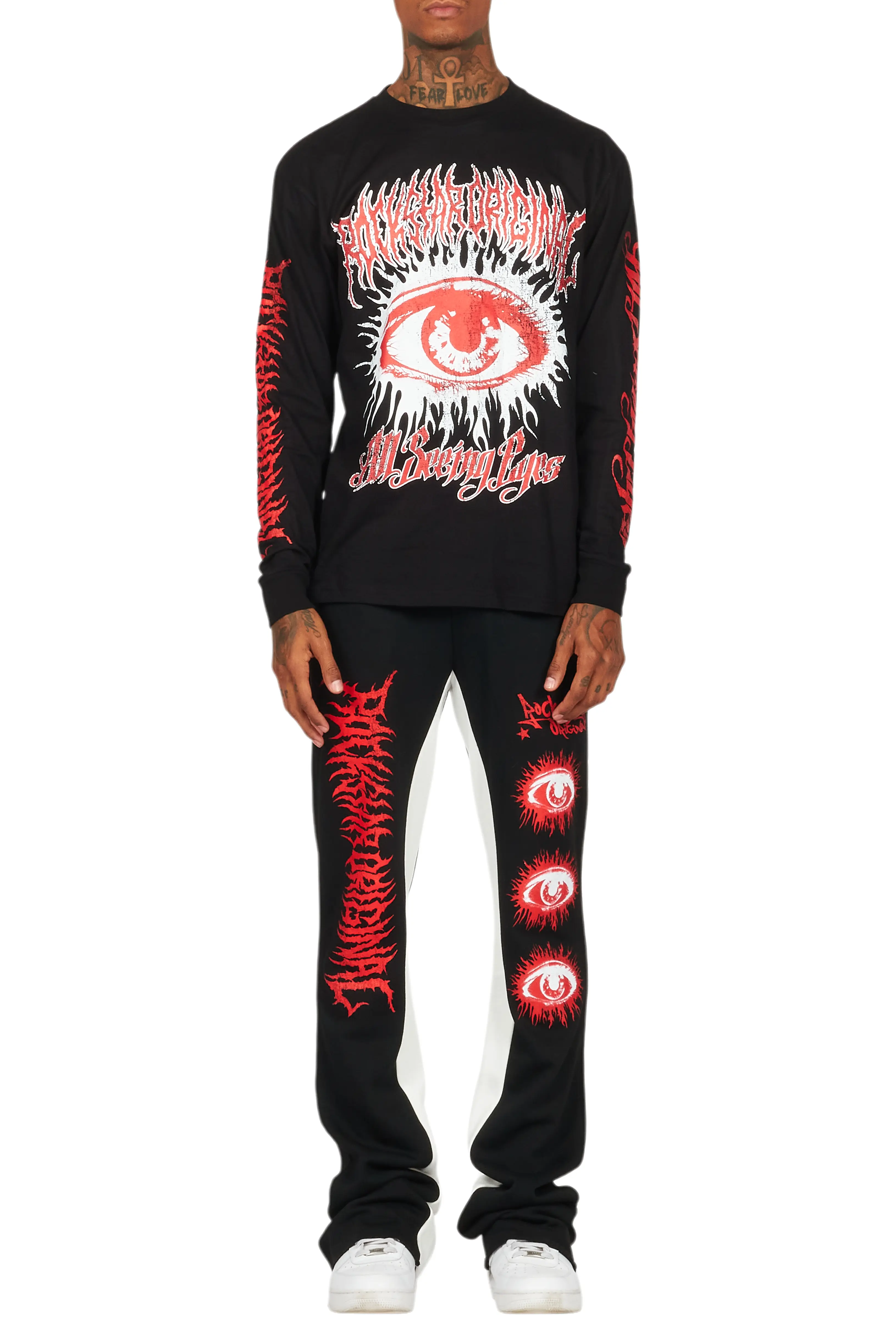 All Seeing Eyes Black/Red Long Sleeve T-Shirt/Baggy Pant Set - Image 9