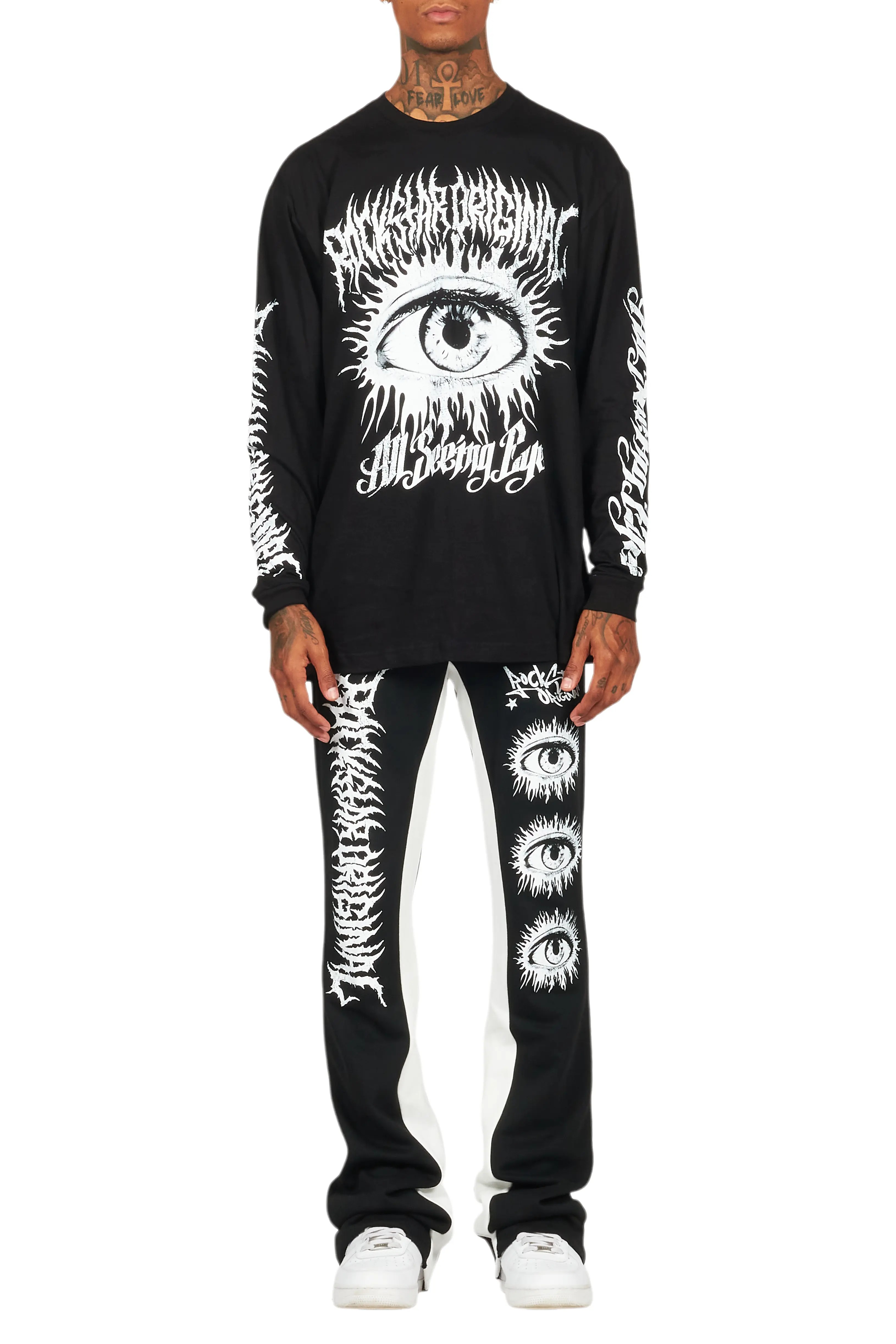 All Seeing Eyes Black/White Long Sleeve T-Shirt/Baggy Pant Set - Image 9