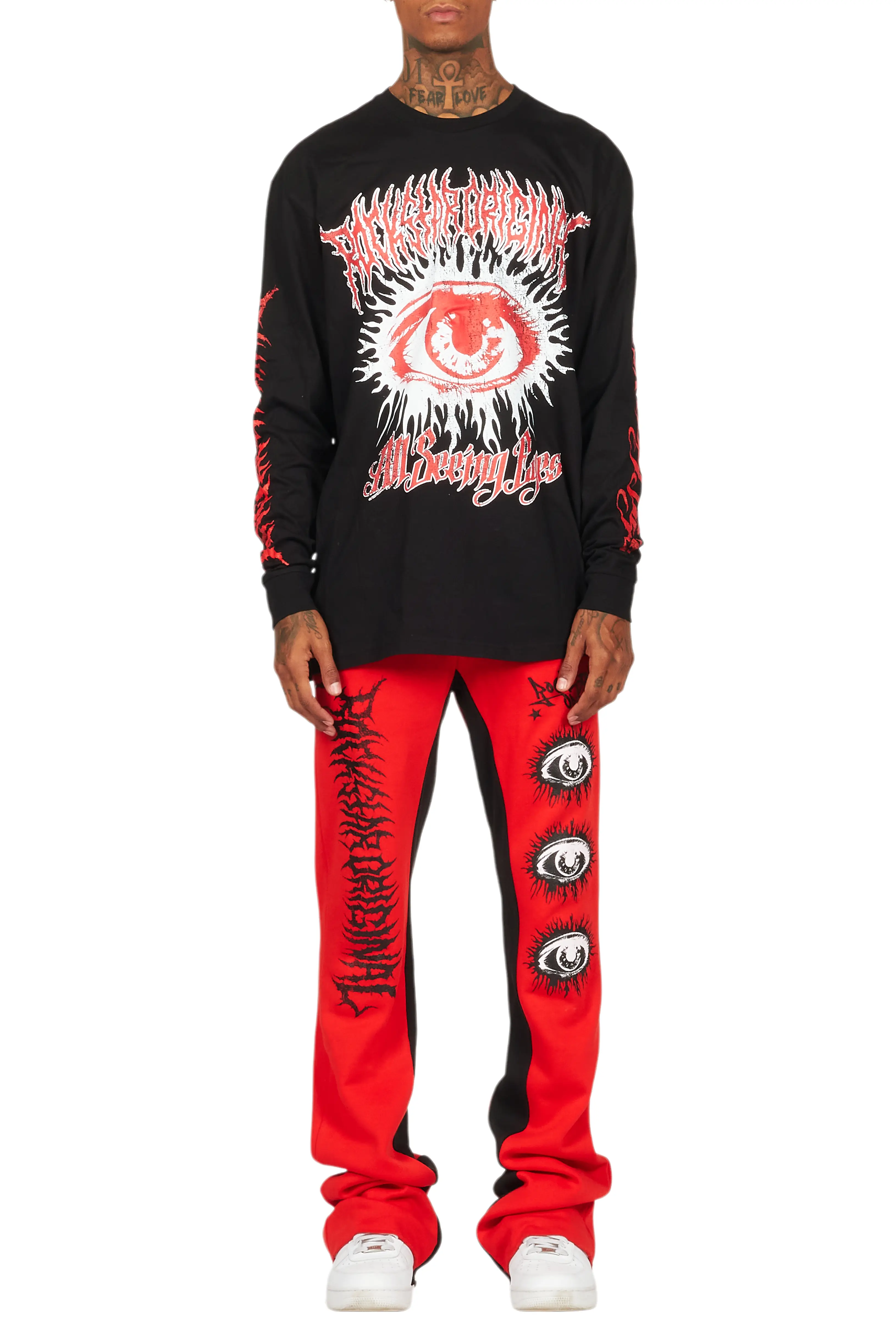 All Seeing Eyes Red/Black Long Sleeve T-Shirt/Baggy Pant Set - Image 9