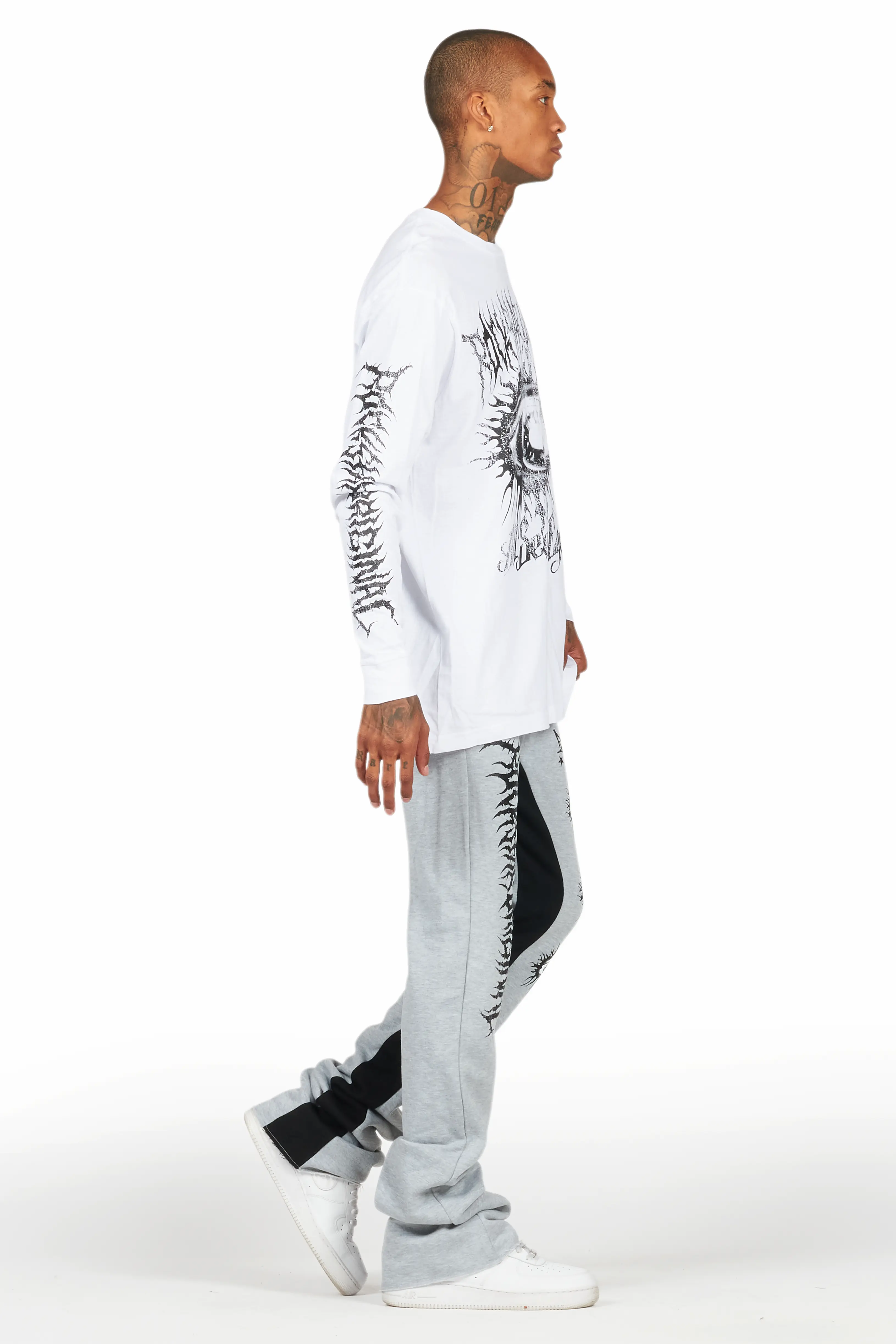 All Seeing Eyes White/Grey Long Sleeve T-Shirt/Baggy Pant Set - Image 3