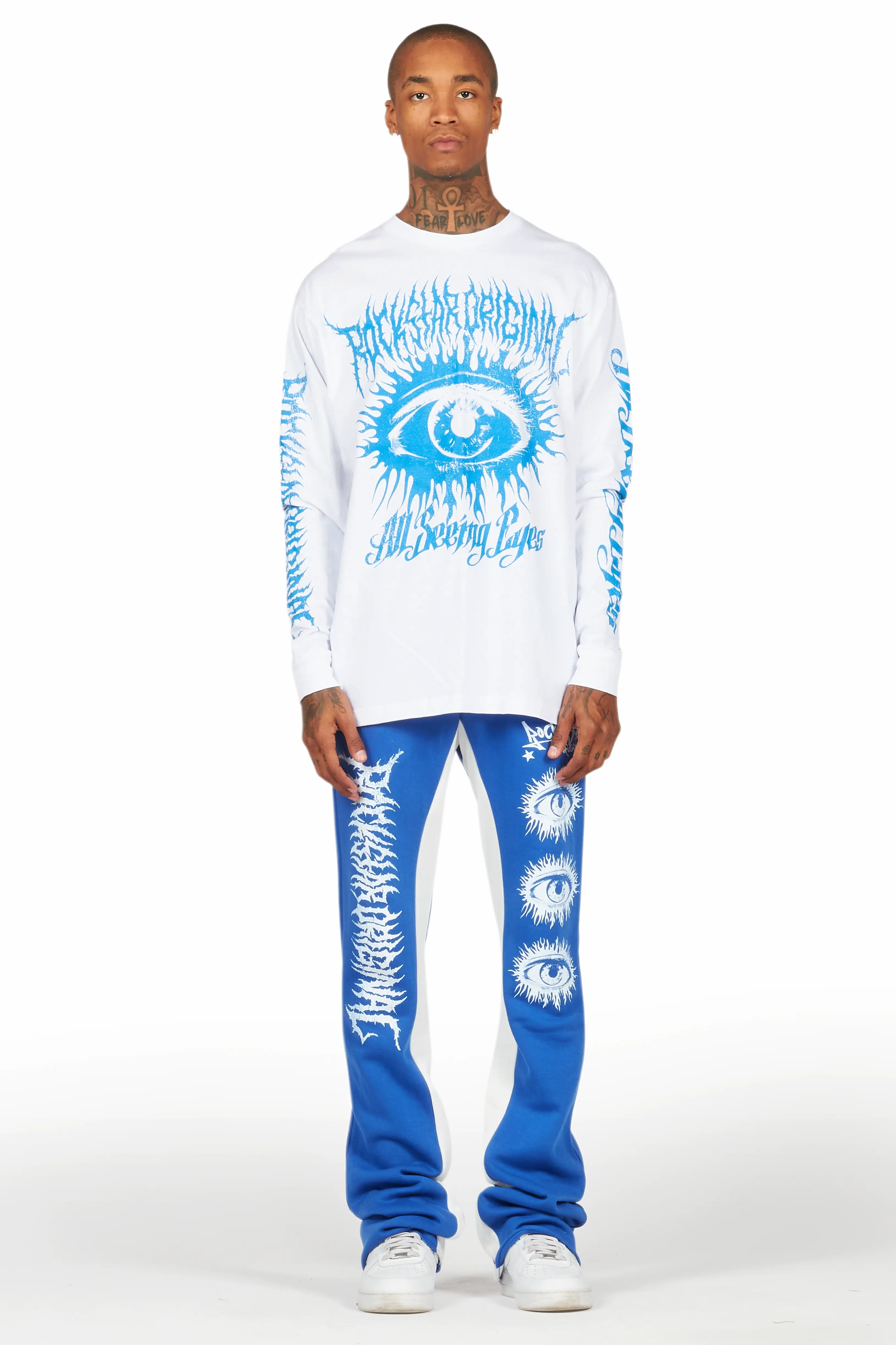 All Seeing Eyes White/Royal Long Sleeve T-Shirt/Baggy Pant Set - Image 2
