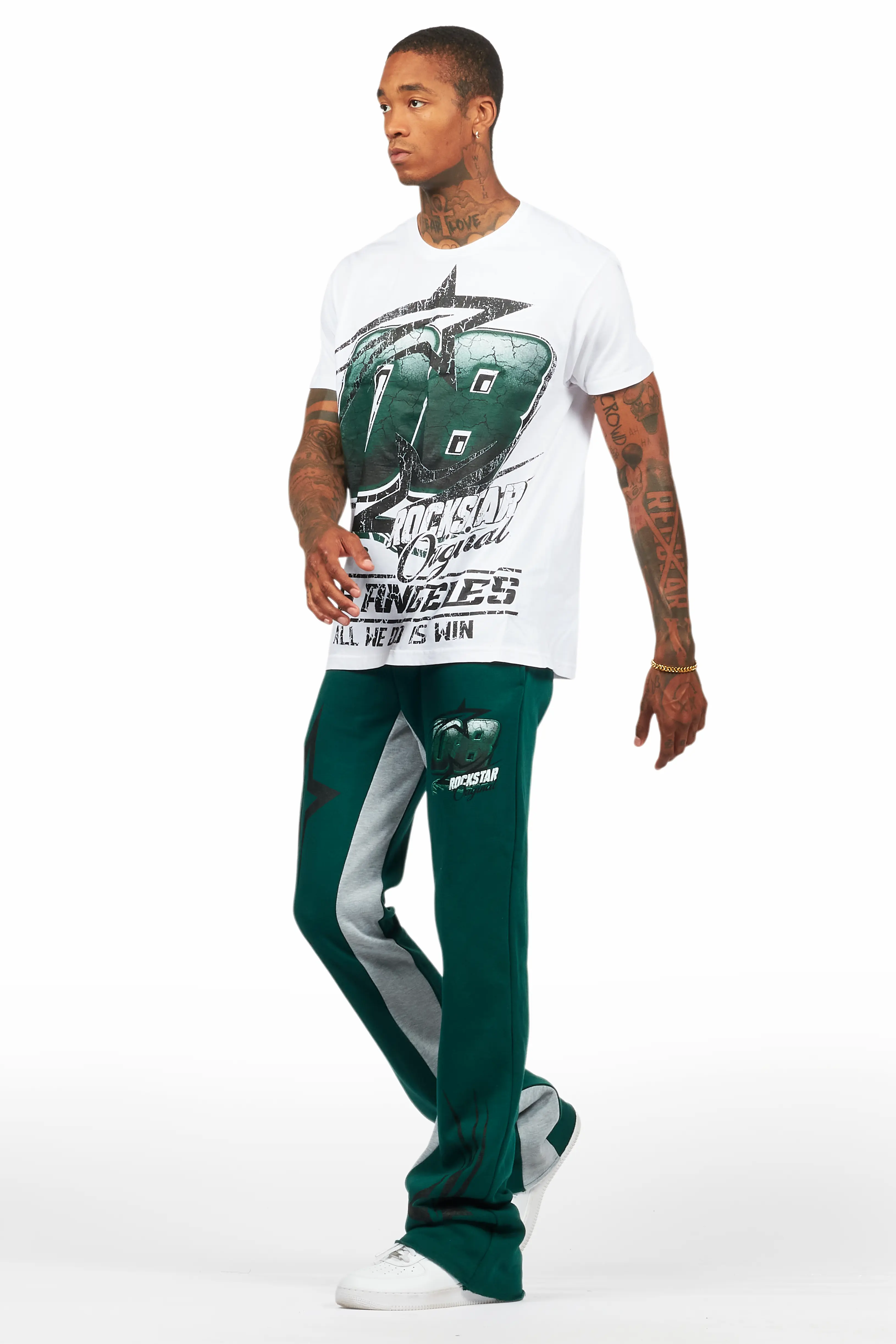 Kastell White/Green T-Shirt/Stacked Baggy Track Pant Set - Image 5