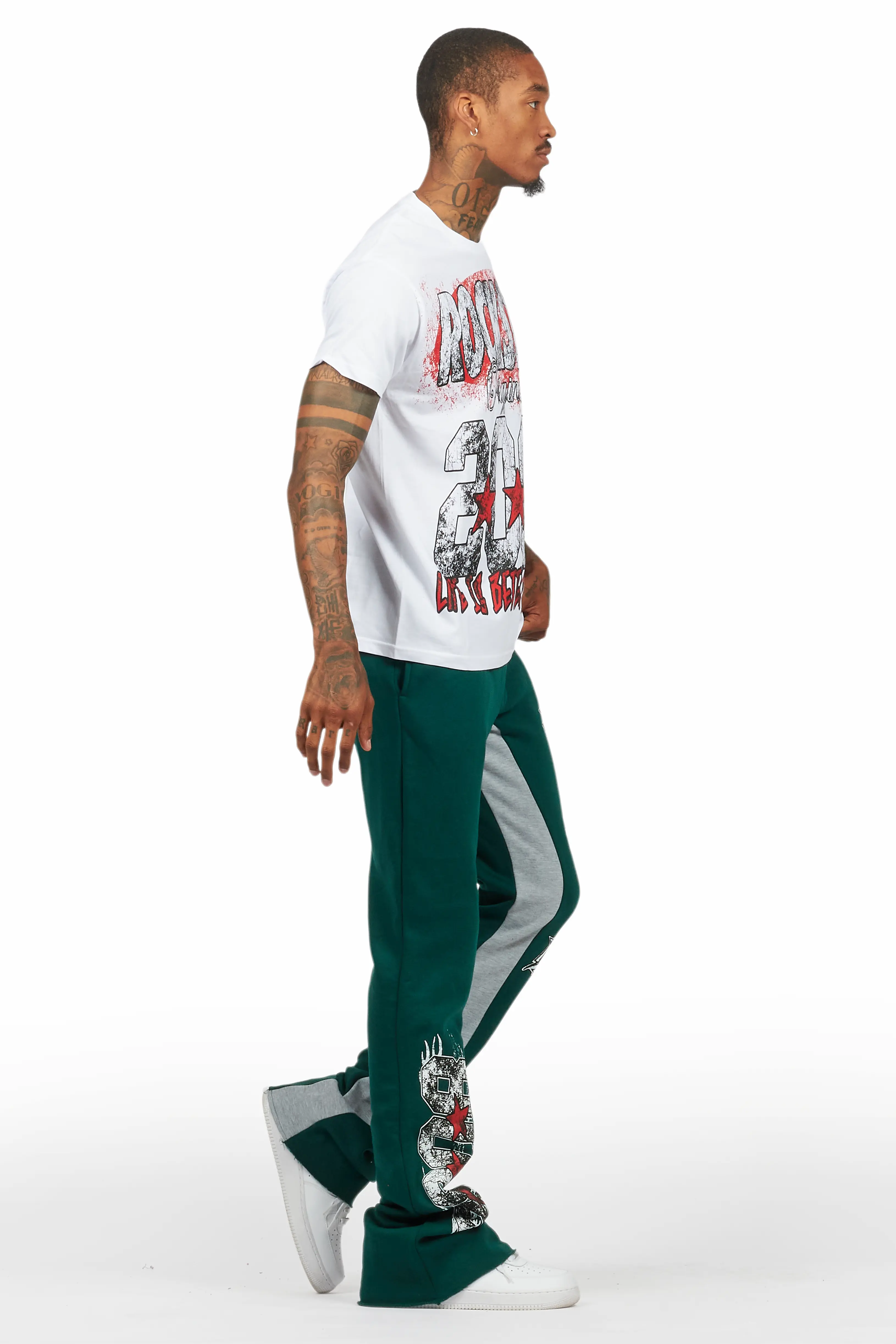 Racing Grung White/Green T-Shirt/Stacked Baggy Track Pant Set - Image 3