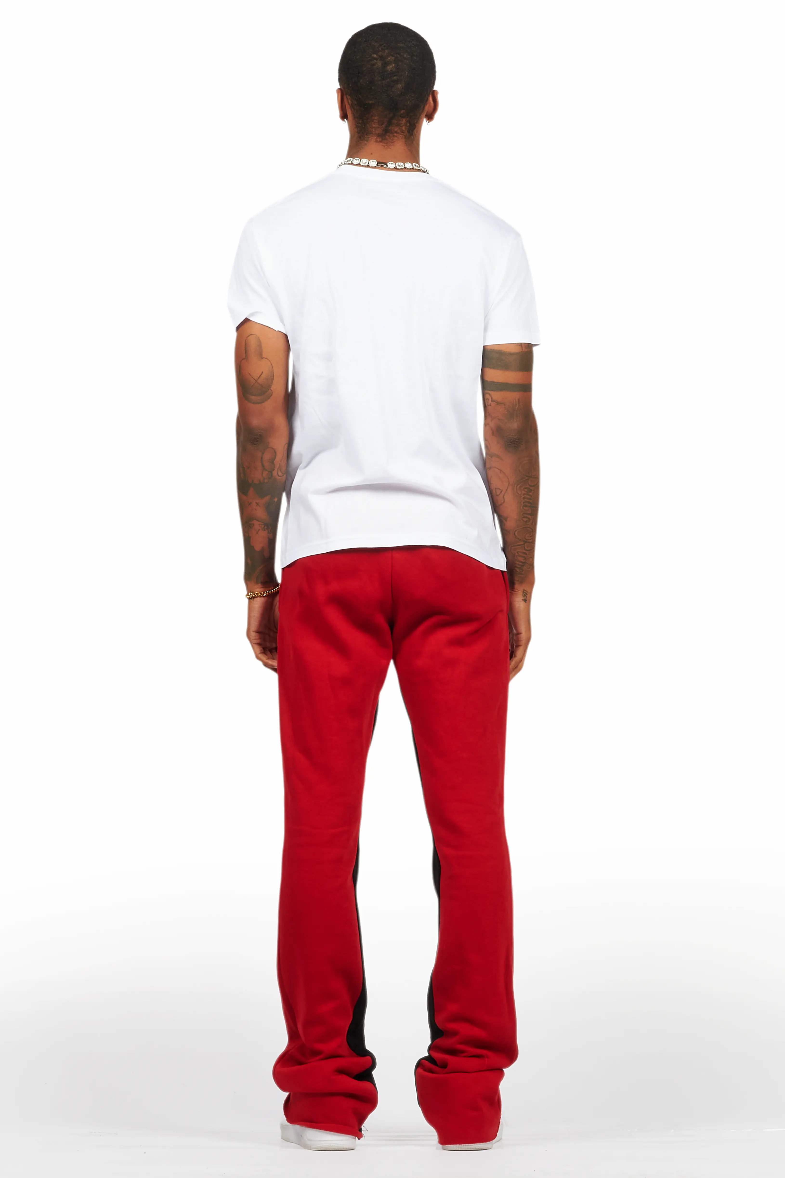 Mallor White/Burgundy T-Shirt/Stacked Baggy Track Pant Set - Image 4