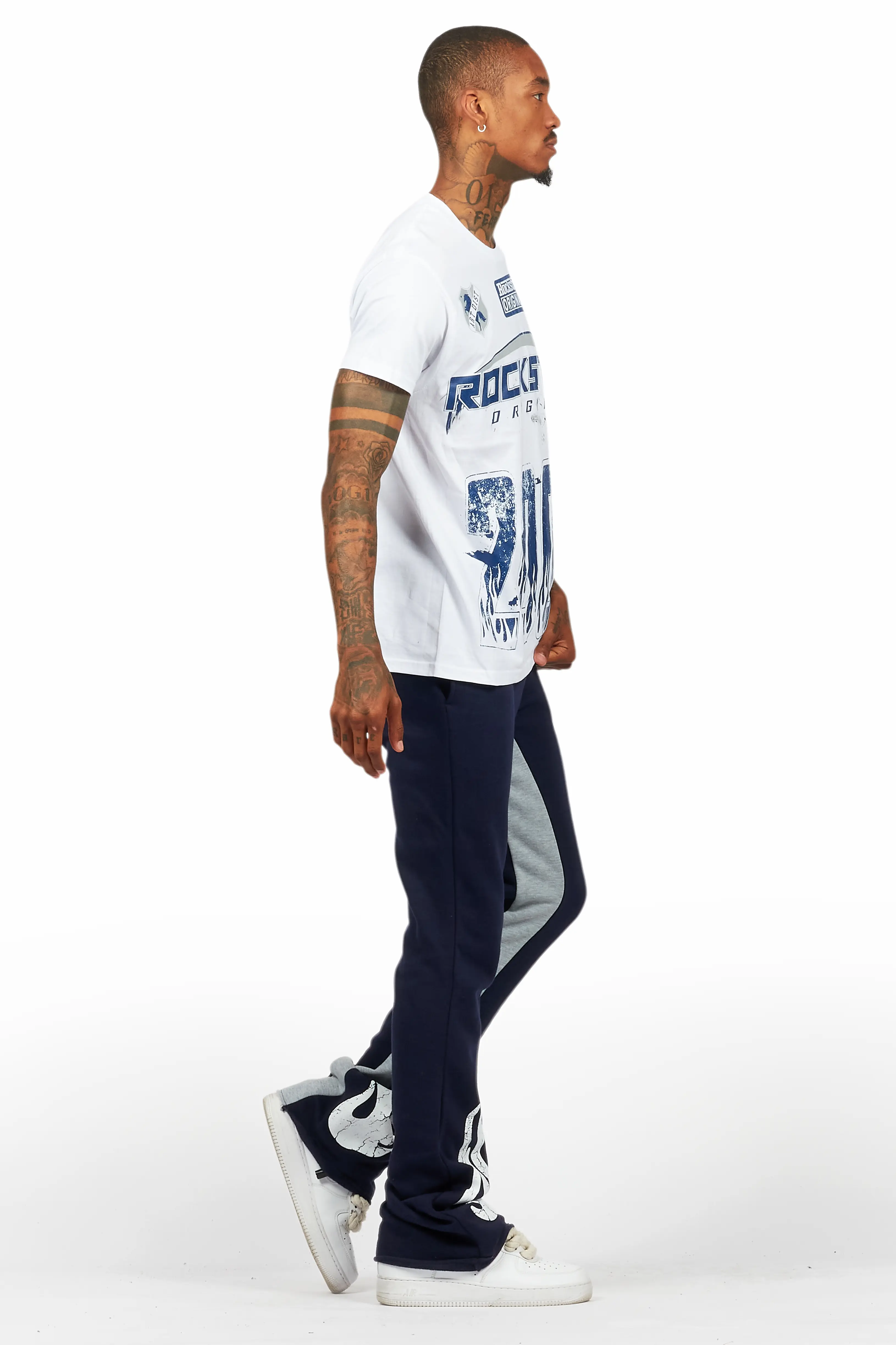 Amos White/Navy T-Shirt/Stacked Baggy Track Pant Set - Image 3