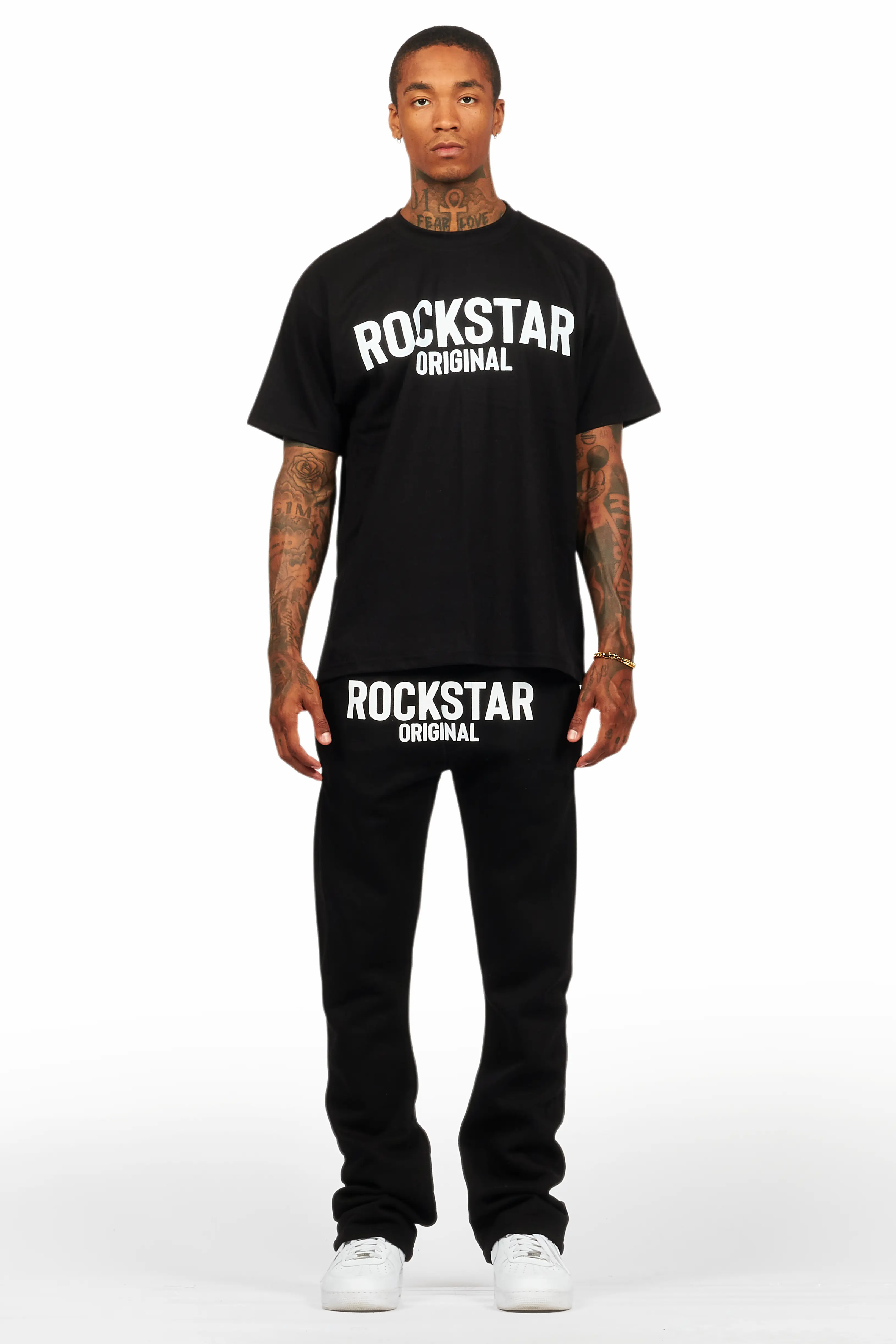 Sana Black T-Shirt/Stacked Track Pant Set - Image 2