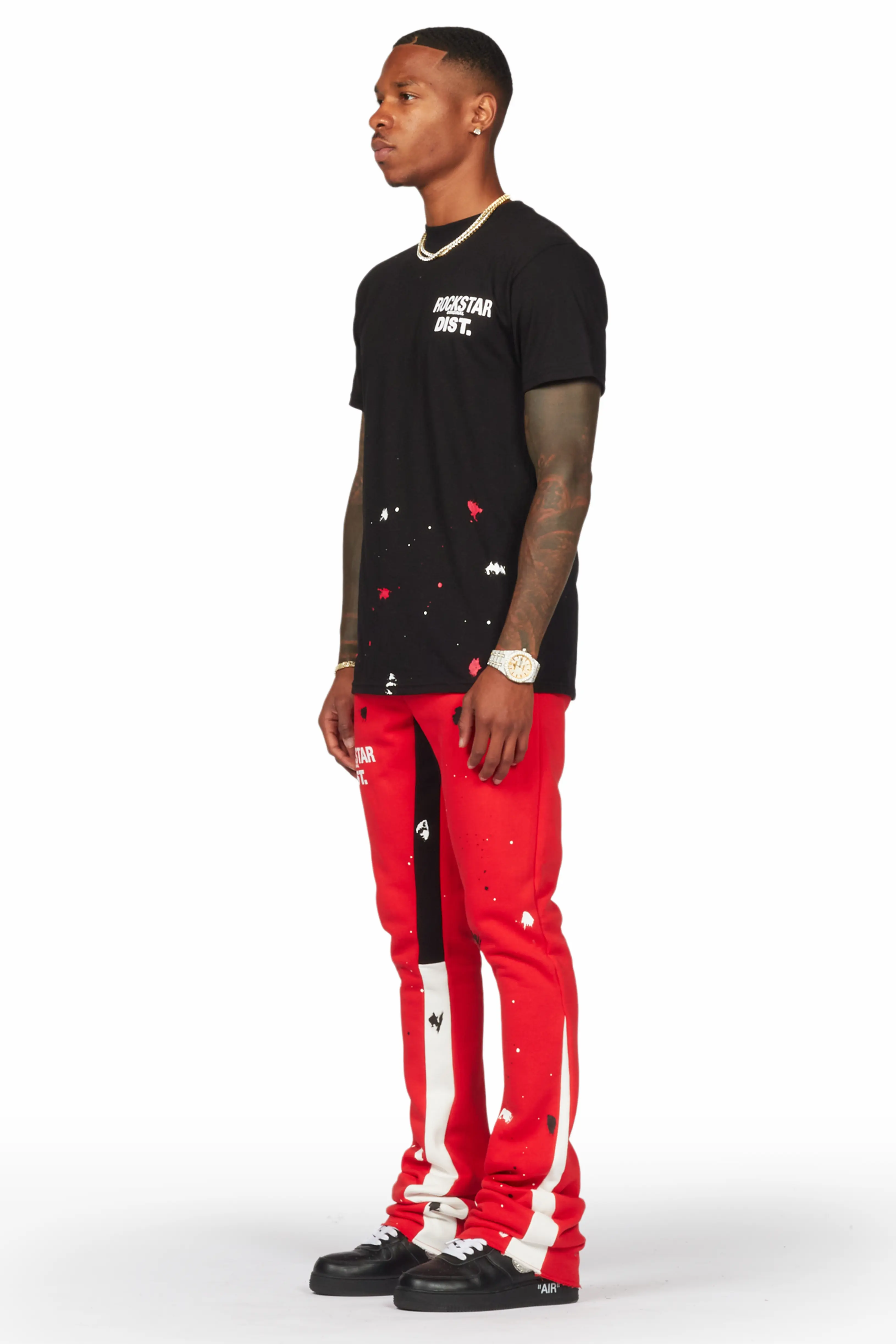 Raffer Black/Red T-Shirt/Stacked Flare Pant Set - Image 3