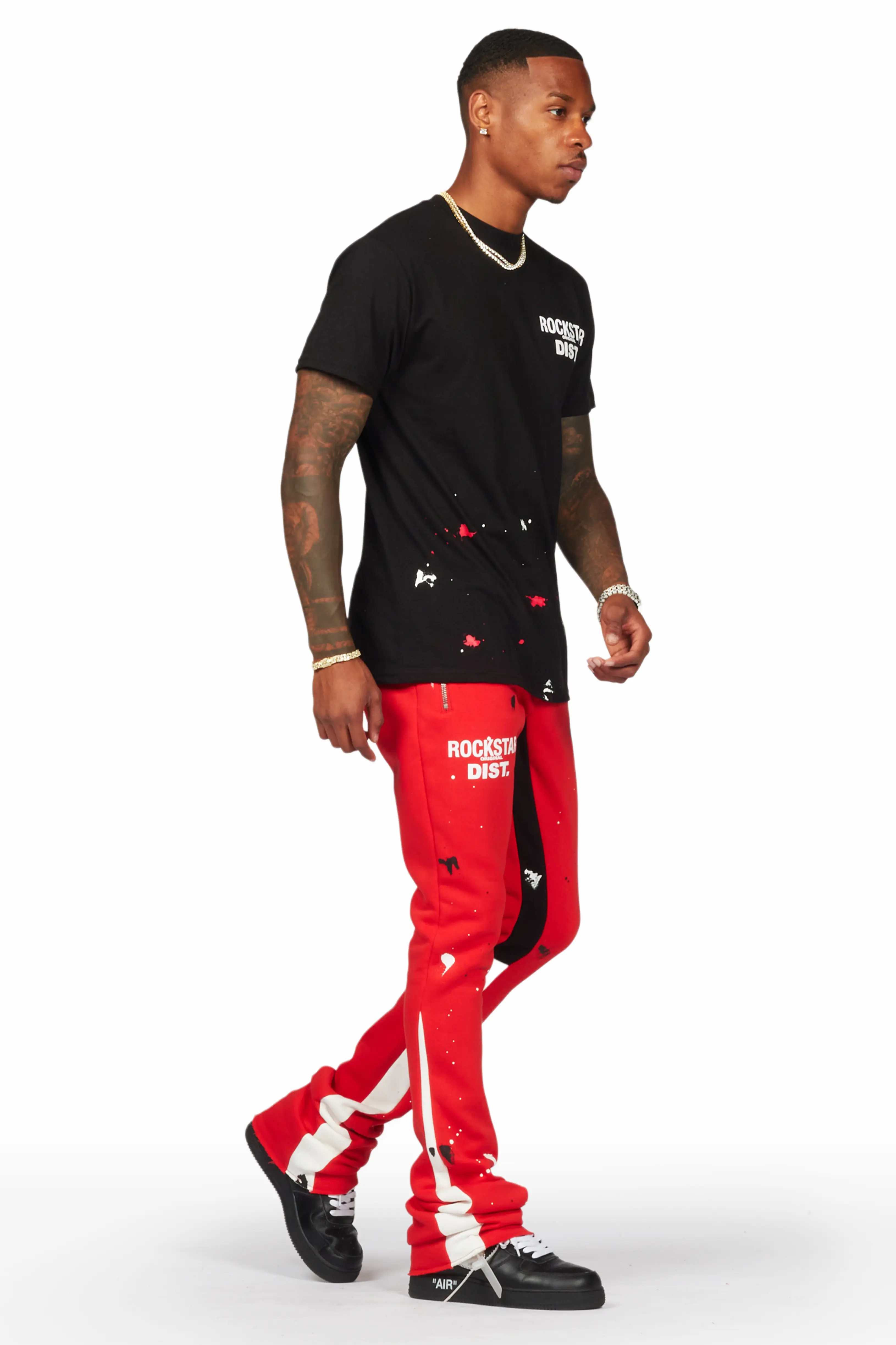 Raffer Black/Red T-Shirt/Stacked Flare Pant Set - Image 6
